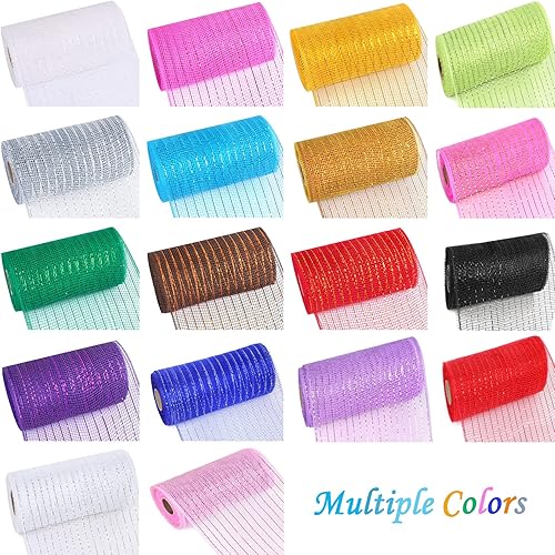 Miniatura 7 de Deco - Cinta de malla decorativa de 5.9 pulgadas x 30 pies con lámina metálica de malla decorativa para coronas de primavera, decoración de fiestas,