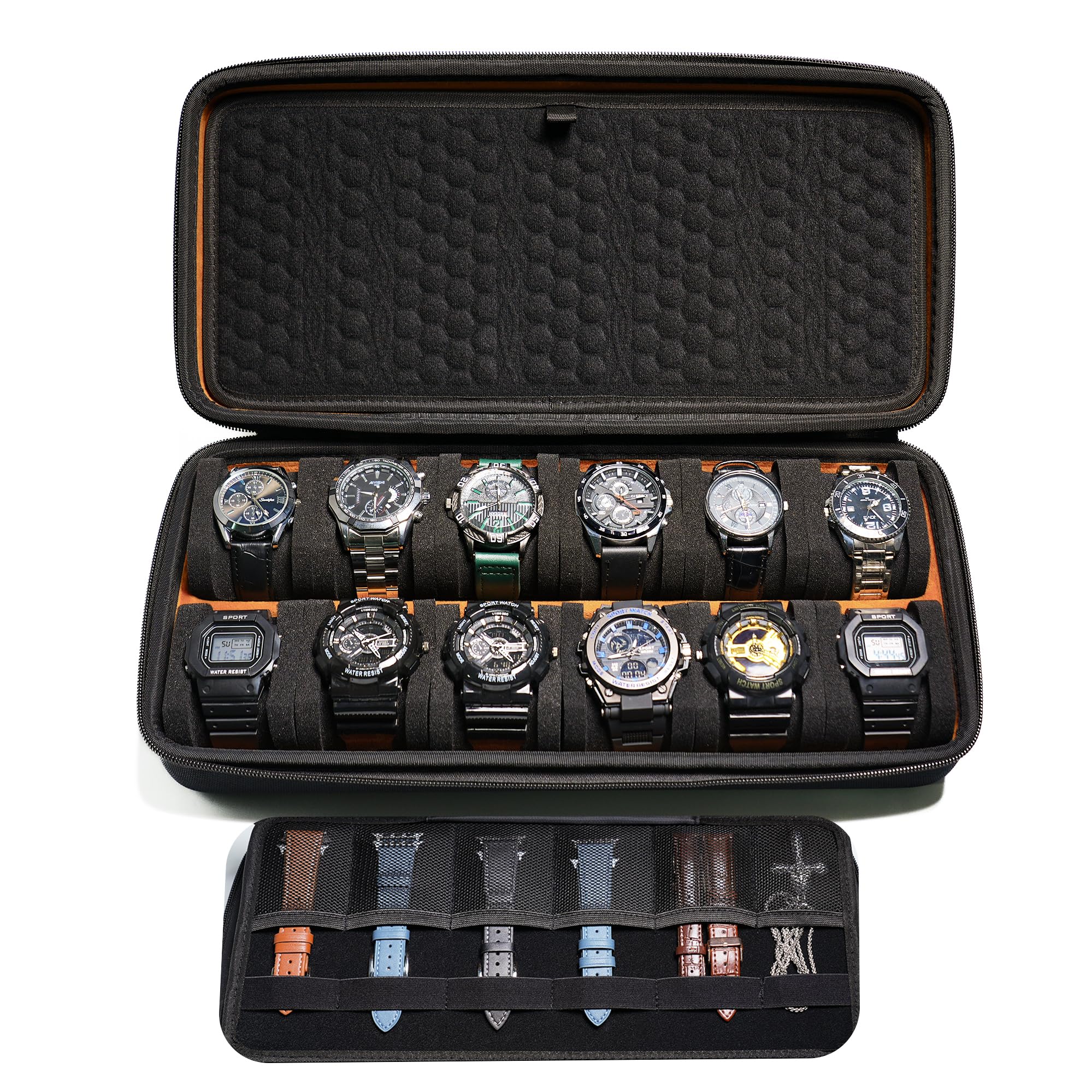 Boîtier de Montre à 12 emplacements – Boîte de Rangement Rigide pour Montres de Voyage, Convient aux Grandes et Petites Montres.