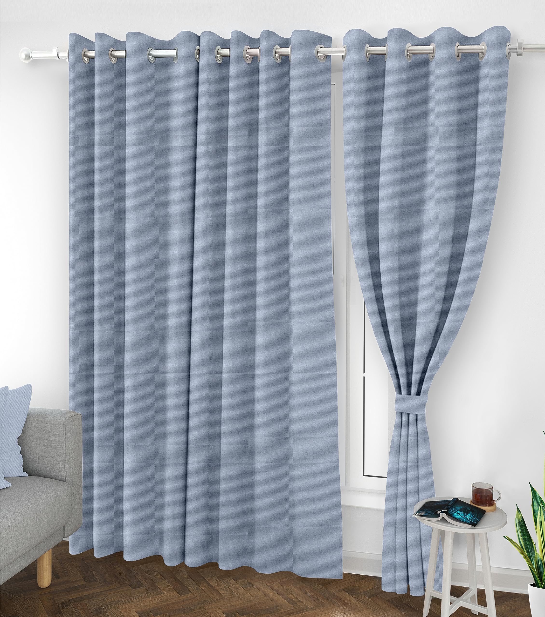 Top Drapes 80-90% Blackout Window Curtain with Tie Back 5 feet 1 Pcs 5 L x 3.67 W Feet | Room Darkening, Thermal Insulated, Noise Reducing Heavy Polyester Solid Curtain (Light Blue Colour)