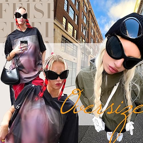 Miniatura 6 de FEISEDY Gafas de sol de moda de gran tamaño, clásicas, ovaladas, envolventes, con estilo, marco grande, sombra, gafas de mujer B2391