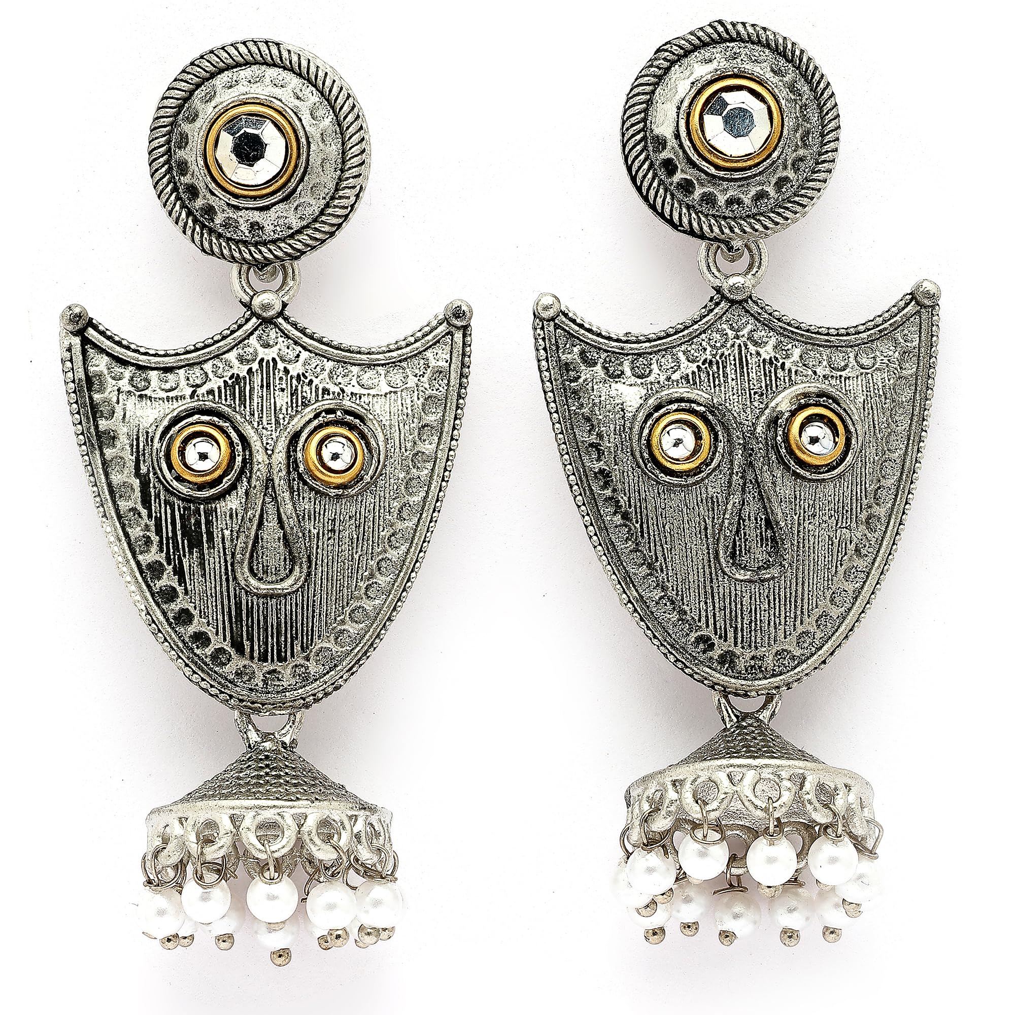 zeneme Antique Tribal Style Handcrafted Pearl Beaded Drop Earrings for Women & Girls-picture-13