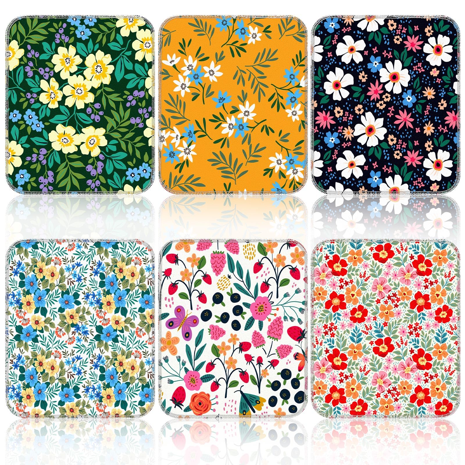 Redbaker 6 Pcs Reusable Paper Towels Rolls Kitchen Towels Bulk Washable Paperless Cloth Cotton Hand Napkins with Cardboard Reusable Napkins for Kitchen Bathroom (Flower Pattern)