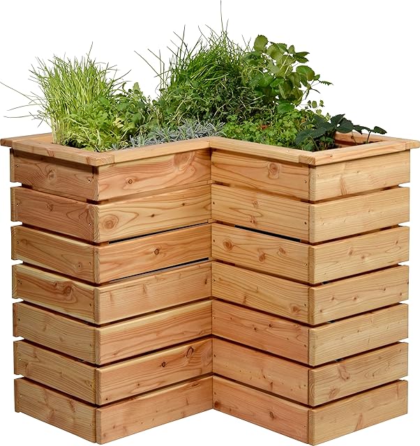 dobar dobar® 58280FSCe Eck-Hochbeet Douglasie | Gartenbeet Massivholz | Platzsparendes Kräuterbeet | Blumenbeet aus Massivholz | Salatbe — Hochbeete