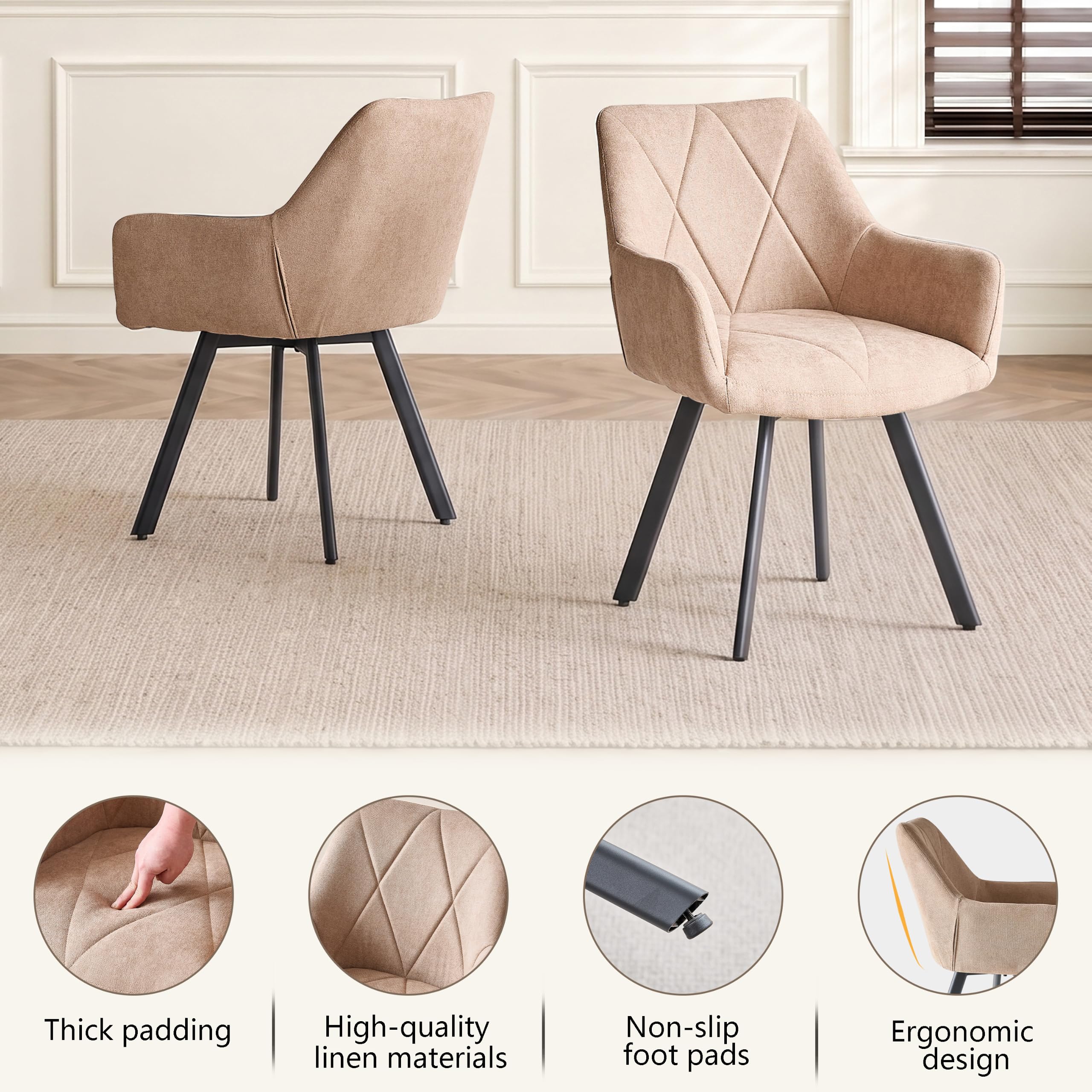 GrandCA HOME Set di 4 Sedie da Pranzo, Girevoli a 360°, Marrone Chiaro