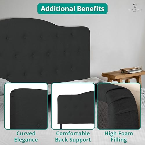 Miniatura 4 de Jessenia - Cabecera capitonada tapizada para cama tamaño Queen, 12 posiciones ajustables, cabecera para montar en la pared, cabecera de tela de
