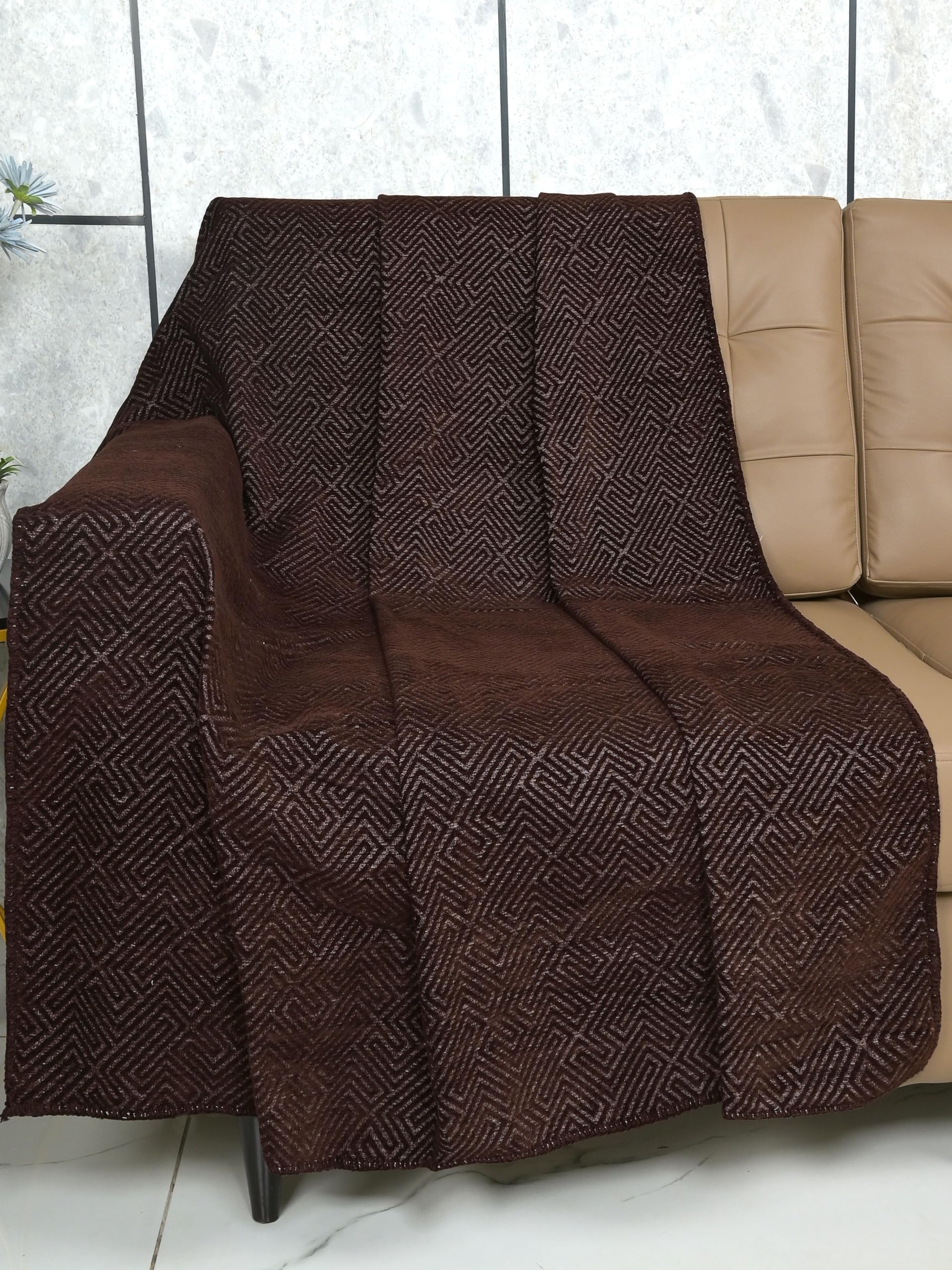 SARAL HOME EASY LIVING Chenille 3 Seater Sofa Cover Throw (Brown, 140X210 Cm)