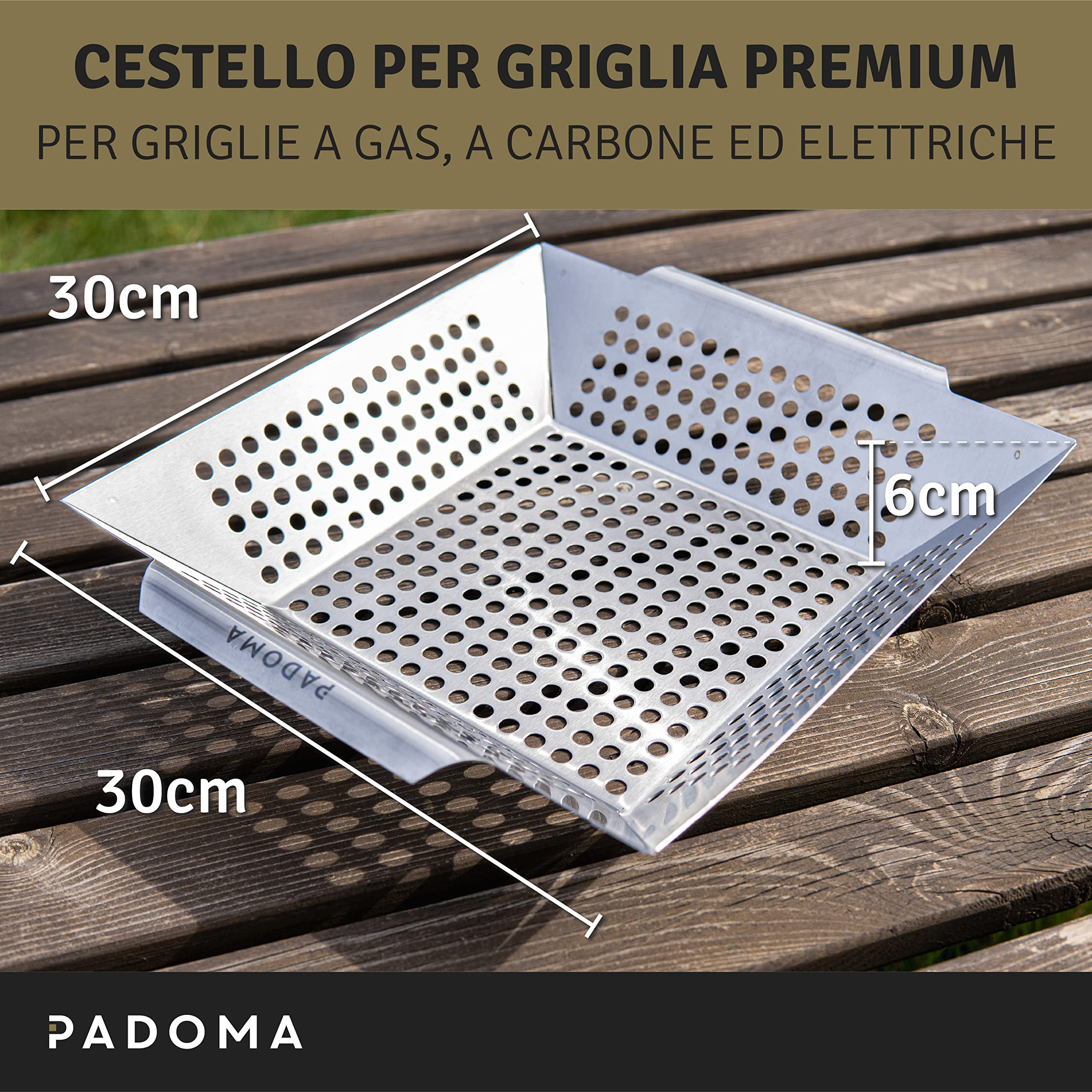 cestino per barbecue in acciaio inox, per barbecue con manici ergonomici e distribuzione uniforme del calore, per verdure, a gas, per alimenti e lavabili in lavastoviglie