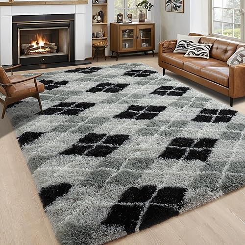 Miniatura 66 de Noahas Alfombras Esponjosas de Arcoíris para Dormitorio de Niñas, 2x4 Alfombra Peluda Rosa para Cuarto de Niños, Alfombras de Área Peludas para Sala