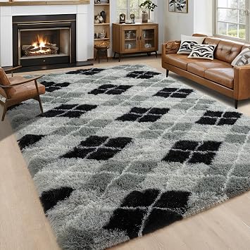 Noahas Large Fluffy 6x9 Area Rugs for Living Room Bedroom,Fuzzy Black and Grey Thick Shag Throw Rug,Big Soft Shaggy Bedside Non-Slip Plush Dorm Nursery Kids Carpet