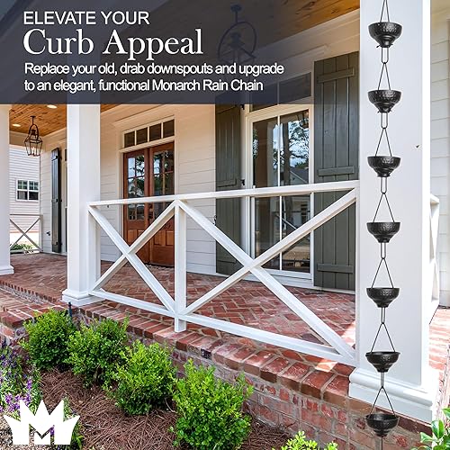 Miniatura 7 de Monarch Rain Chains 29027 - Cadena de lluvia de cobre puro martillado oriental bajante de repuesto de 8-12 pies de longitud para canalones