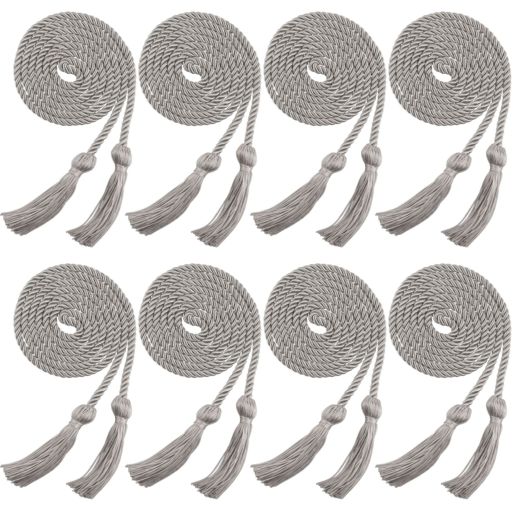Trounistro 8 Pieces Graduation Cords Yarn Honor Cords with Tassel for College Graduation Students (Gray)