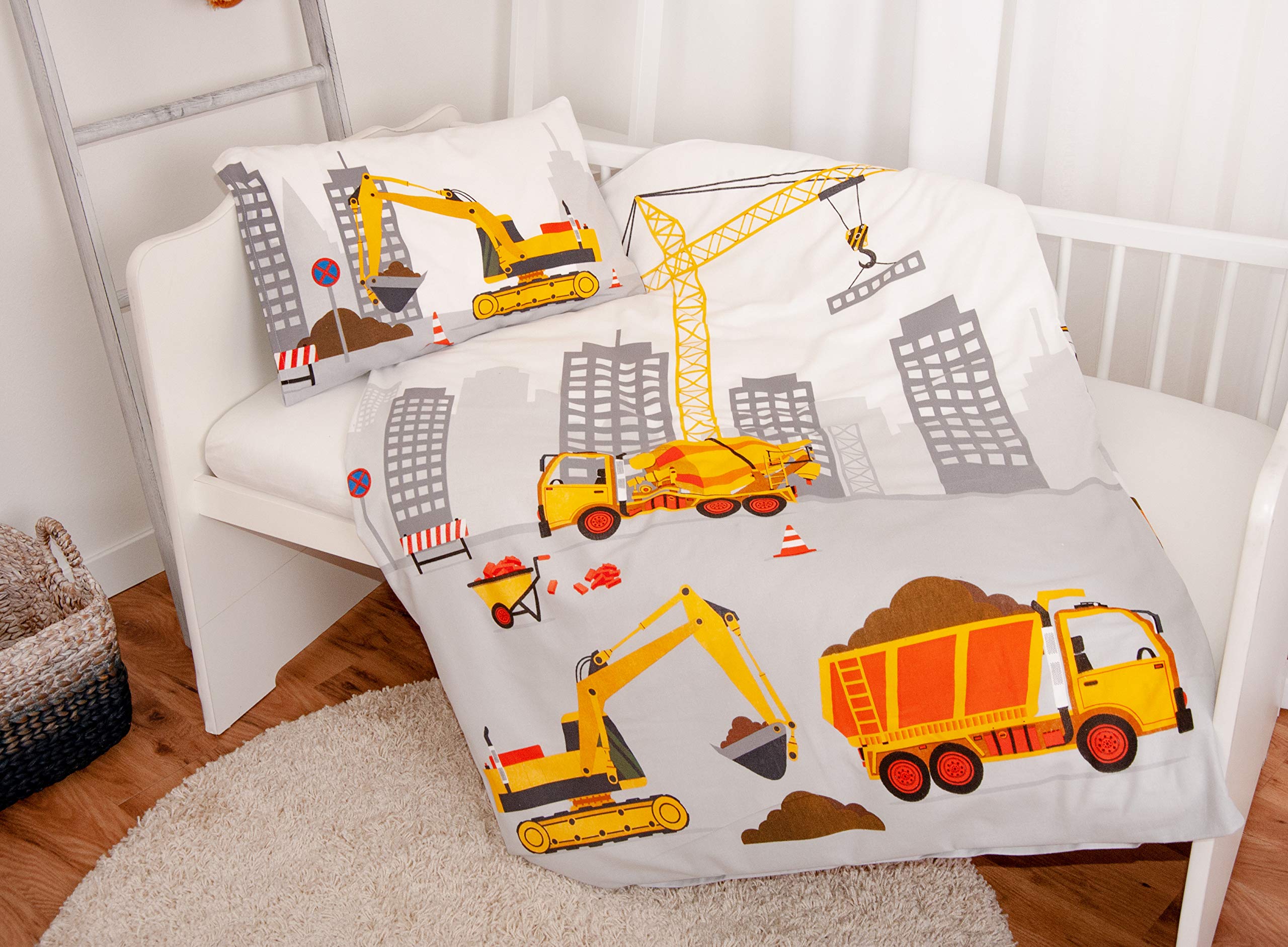 Herding BABY BEST Parure de Lit Pour Tout-Petits, Jana Chantier de Construction, Housse de Couette 100 x 135 cm, Taie D'oreiller 40 x 60 cm, Flanelle