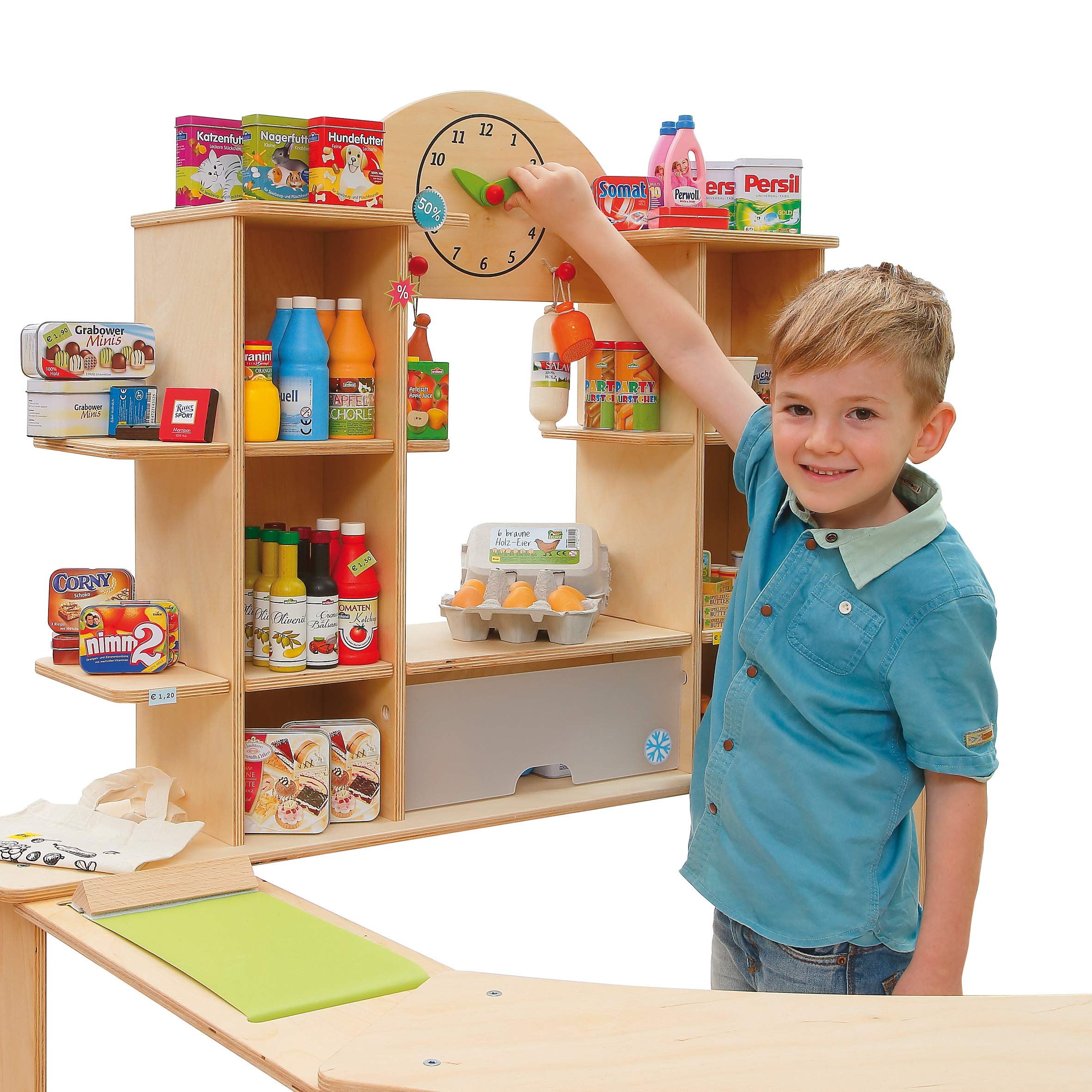 Erzi 10059 Shop Premium XL aus Holz, Kaufladenspielzeug für Kinder | Kaufmannsladen, Rollenspiele, Kreative Spielwelten gestalten