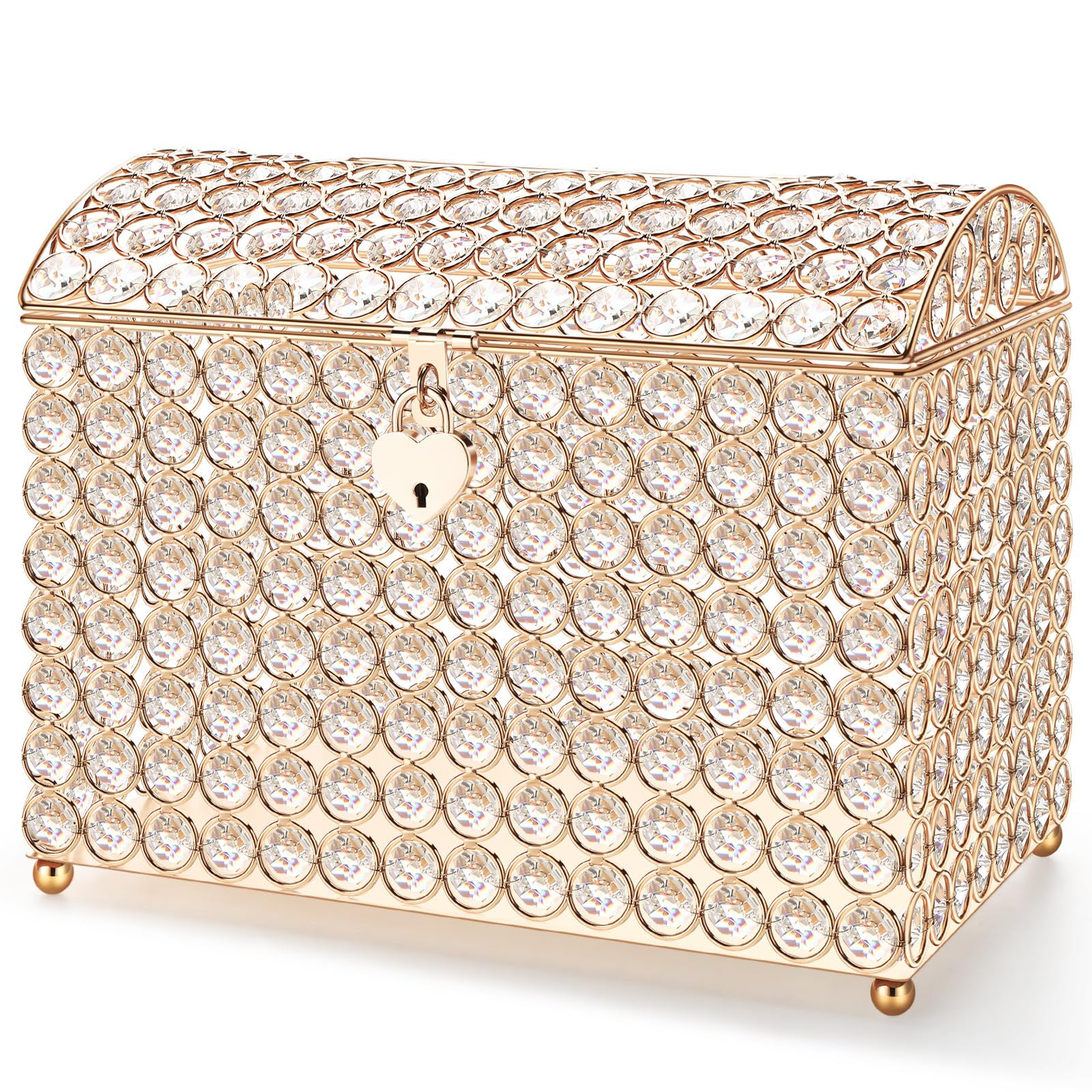 Photo 1 of *See Clerk Notes*Nitial Crystal Wedding Card Box with Heart Lock 11in Wedding Money Box Treasure Chest Gold Bead Card Receiving Memory Storage for Reception Brithday Graduation Baby Shower Party (Elegant Style)