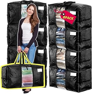 Easy Moving Bags Heavy Duty,8 Pack, Extra Large Packing Bags for Moving,Stroage Bags for moving,Large Moving Bags for Clothes,Strong Durable Moving Bags with Handles,Moving Bags,Moving Supplies for Space Saving (Black,Set of 8)
