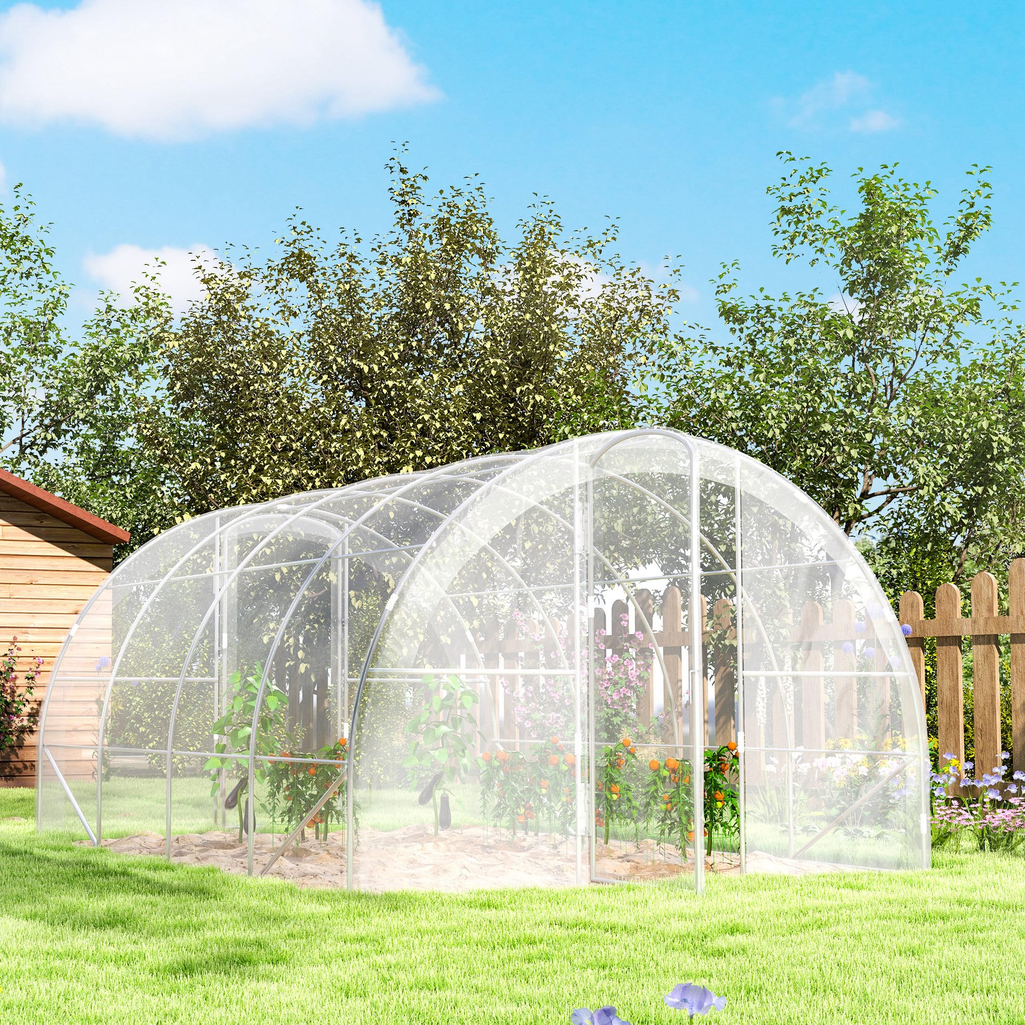 Outsunny Serre de Jardin Tunnel 4 x 3 x 2 m 12 m² Porte à charnières bâche PE 150 g/m²