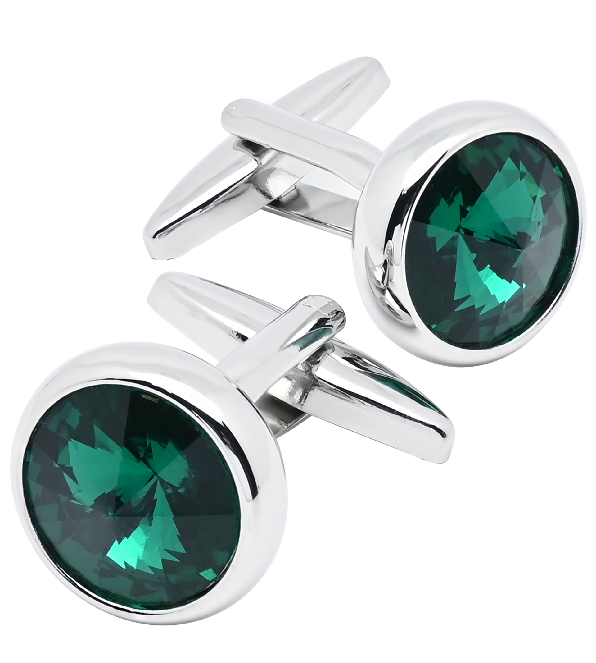 Mancuernillas de metal plateado con piedra verde miniatura 7