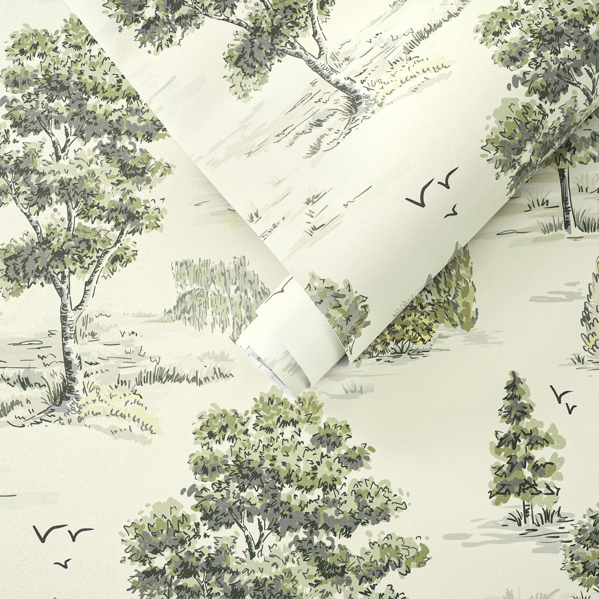 Yomshi Self Adhesive Wallpaper Green Tree Contact Paper 44 x 300 cm Boho Vintage Vinyl Wrap Peel and Stick Wallpaper for Cabinets Wall Living Room Thicken Waterproof Removable โ image 1