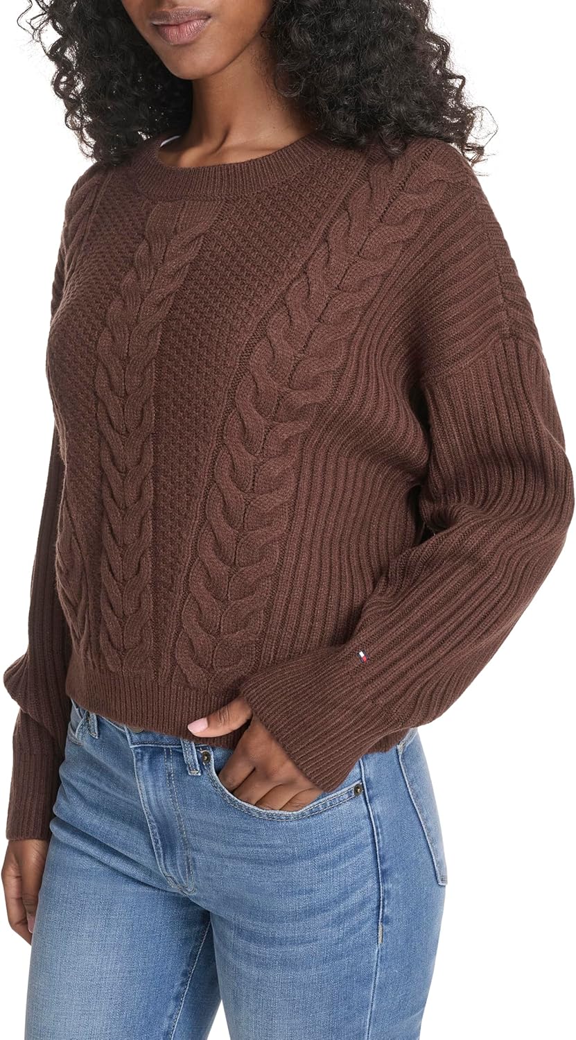 Tommy Hilfiger Womens Solid Cable Crewneck Bobbi Pullover Sweater - Image 3