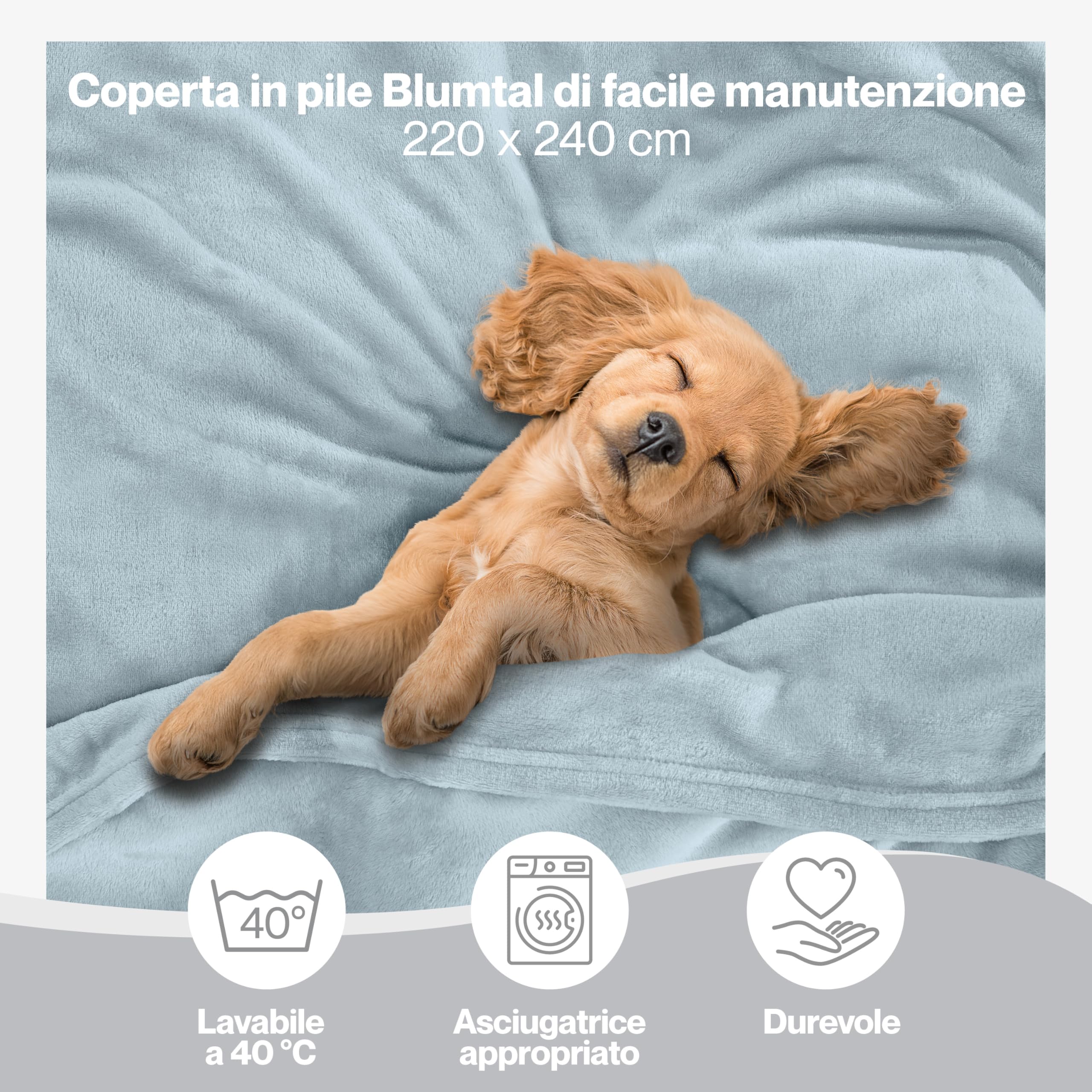 Blumtal Coperta Pile 220x240cm - Coperta Plaid divano super morbida - Coperta Divano certificata OKEO-Tex - coperta per divano - coperta invernale - coperte in pail - plaid matrimoniale in blu chiaro