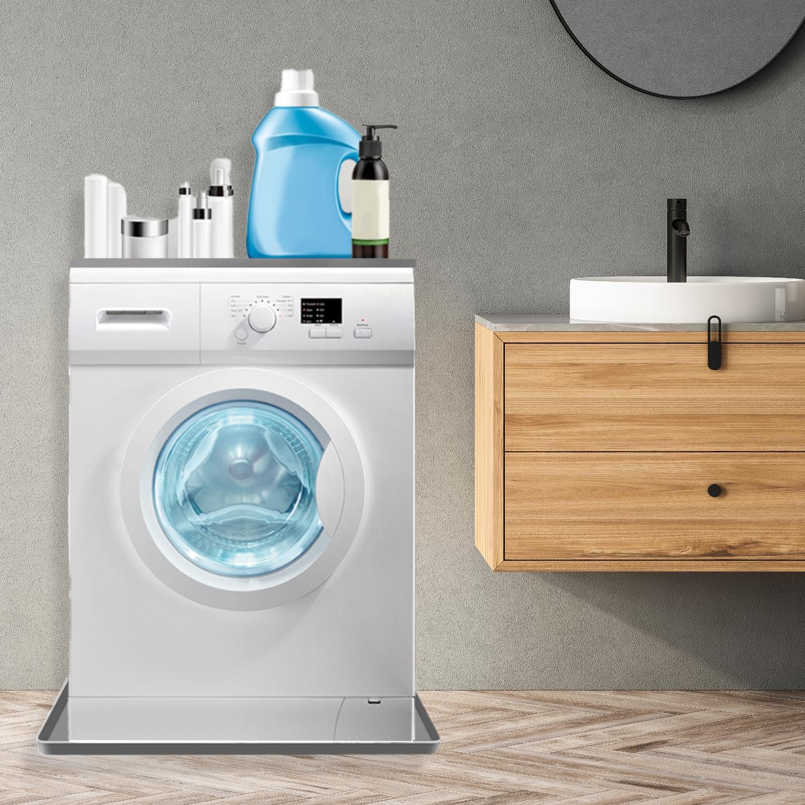 Sharplace Mini-Kühlschrankmatte, Tropfschale unter der Kühlschrankmatte, Wiederverwendbare Spülmaschinenwanne, Unterwaschwanne für die Waschmaschine, Grau