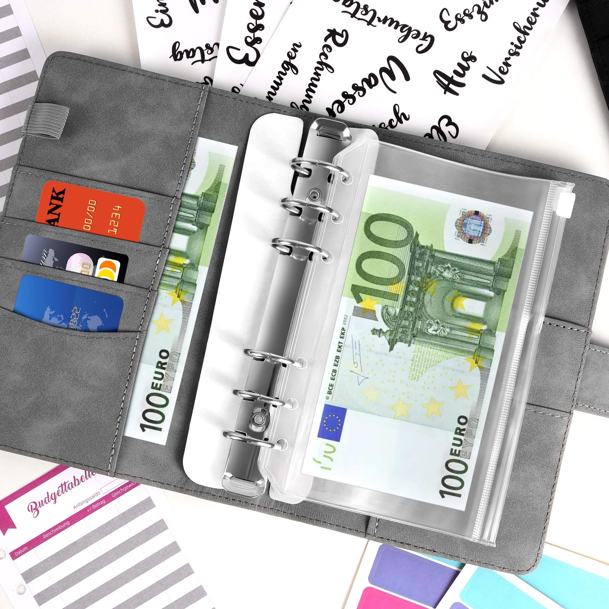 Planificateur Budget en Cuir A6 avec 10 Enveloppes et 24 Feuilles, Carnet Budget pour Maison, Bureau