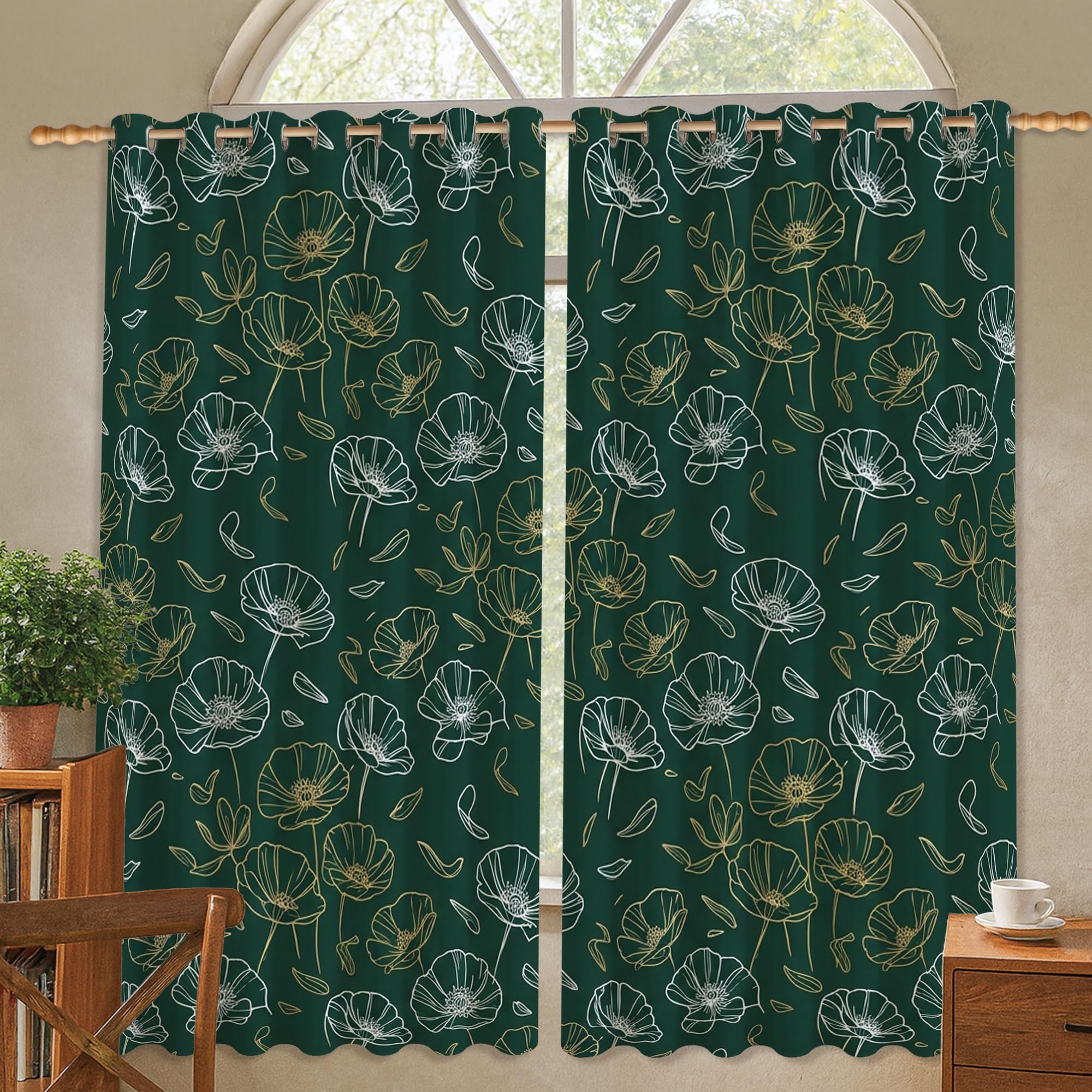 Rideaux occultants thermiques contre la chaleur du bureau - Motif feuilles vert 106x114