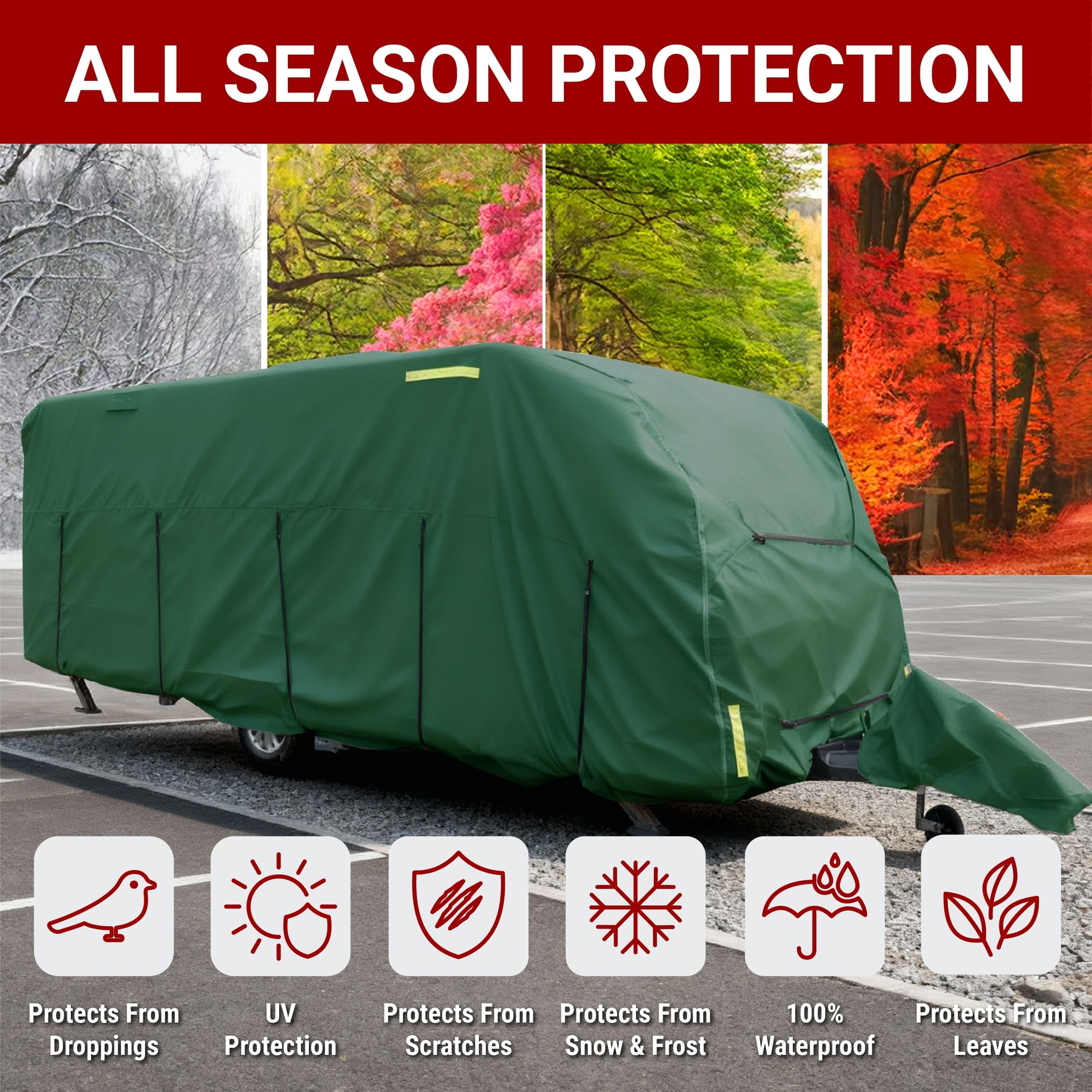 UK Custom Covers CC795GREENAD5 - Funda transpirable, resistente, 4 capas, cubierta de enganche gratis, verde, 12-25 pies
