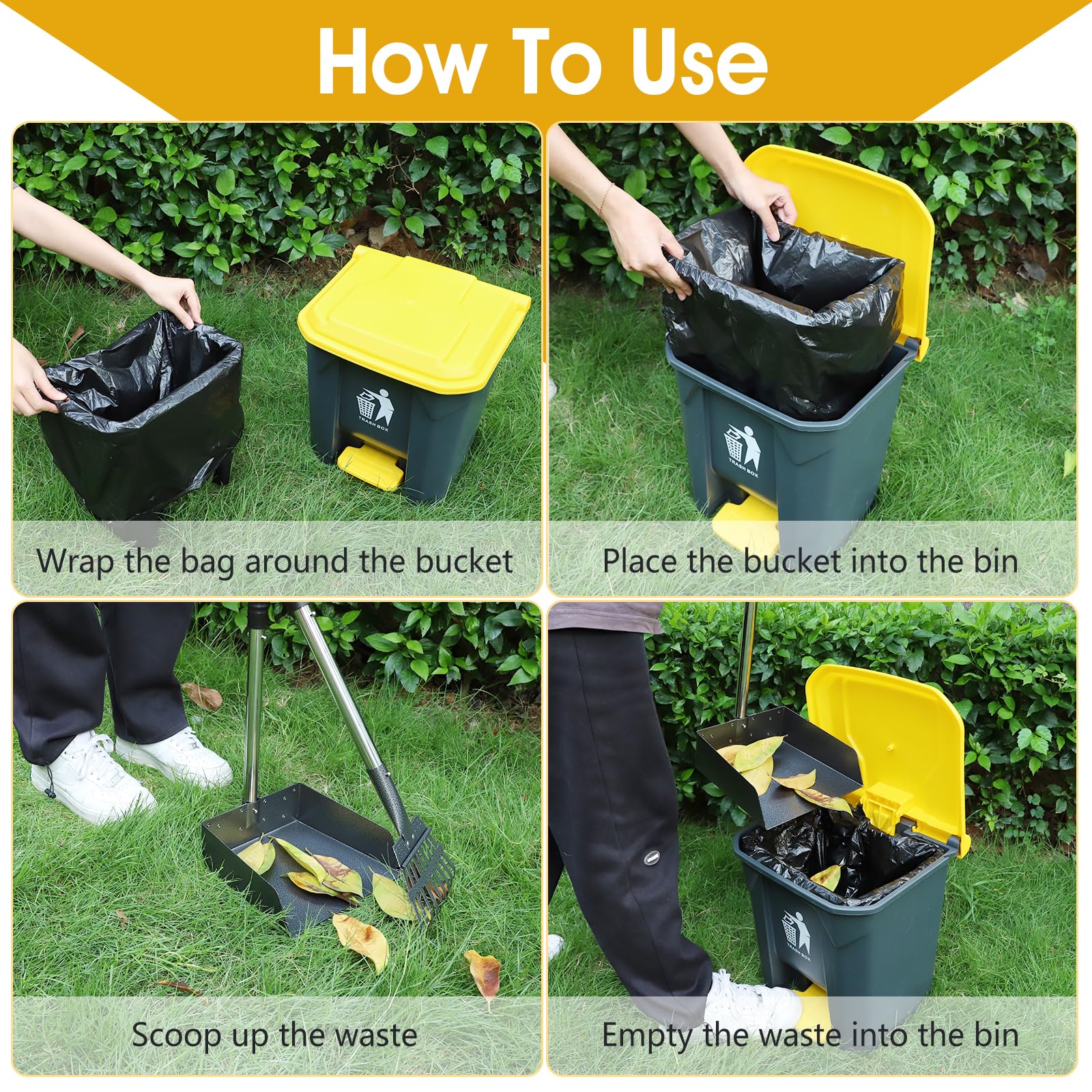 Dog Pooper Scooper With Long Handle, 23.6"/60c Easy Squeeze Trigger Jubo Jaws Dog Poop Scoop