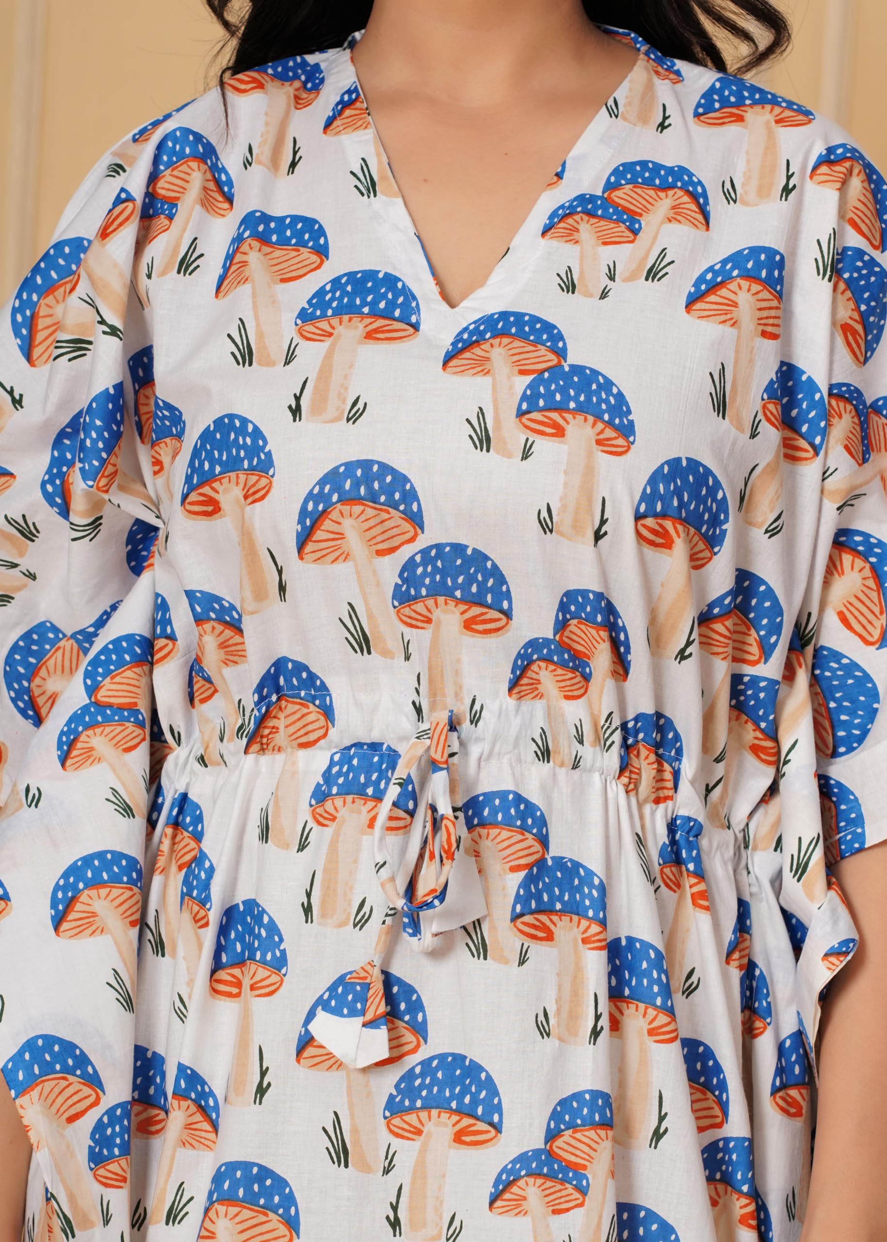 INDACORIFY Caftan imprimé d'été 100% coton robe de nuit robe de plage de vacances couvrir vêtements de détente pour femmes