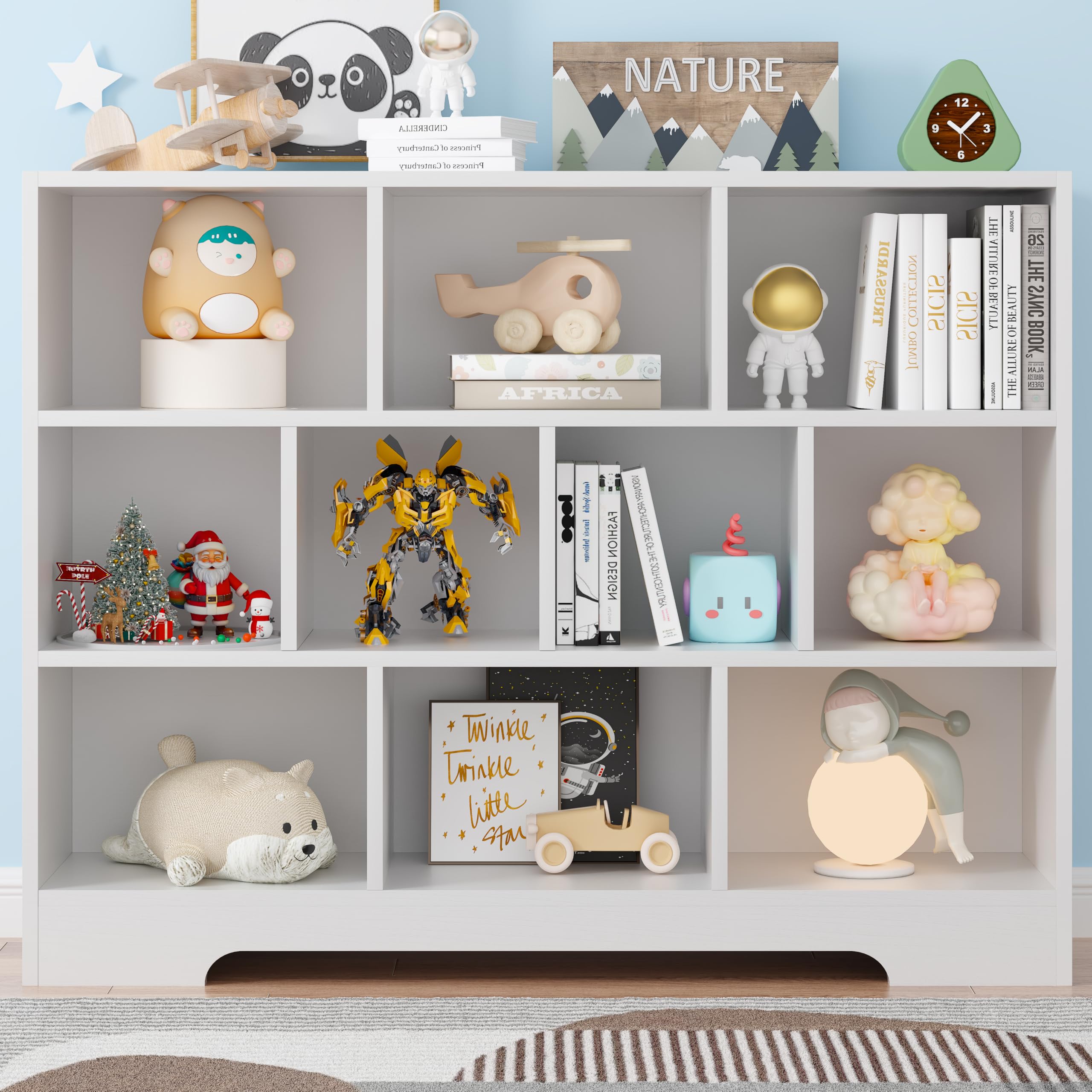 HDDDZSW Book Shelf, 10 Cubes Storage Organizer, 3-Tier Open Shelf Wooden Bookcase, Freestanding White Bookshelf Cube Shelf for Bedroom, Living Room