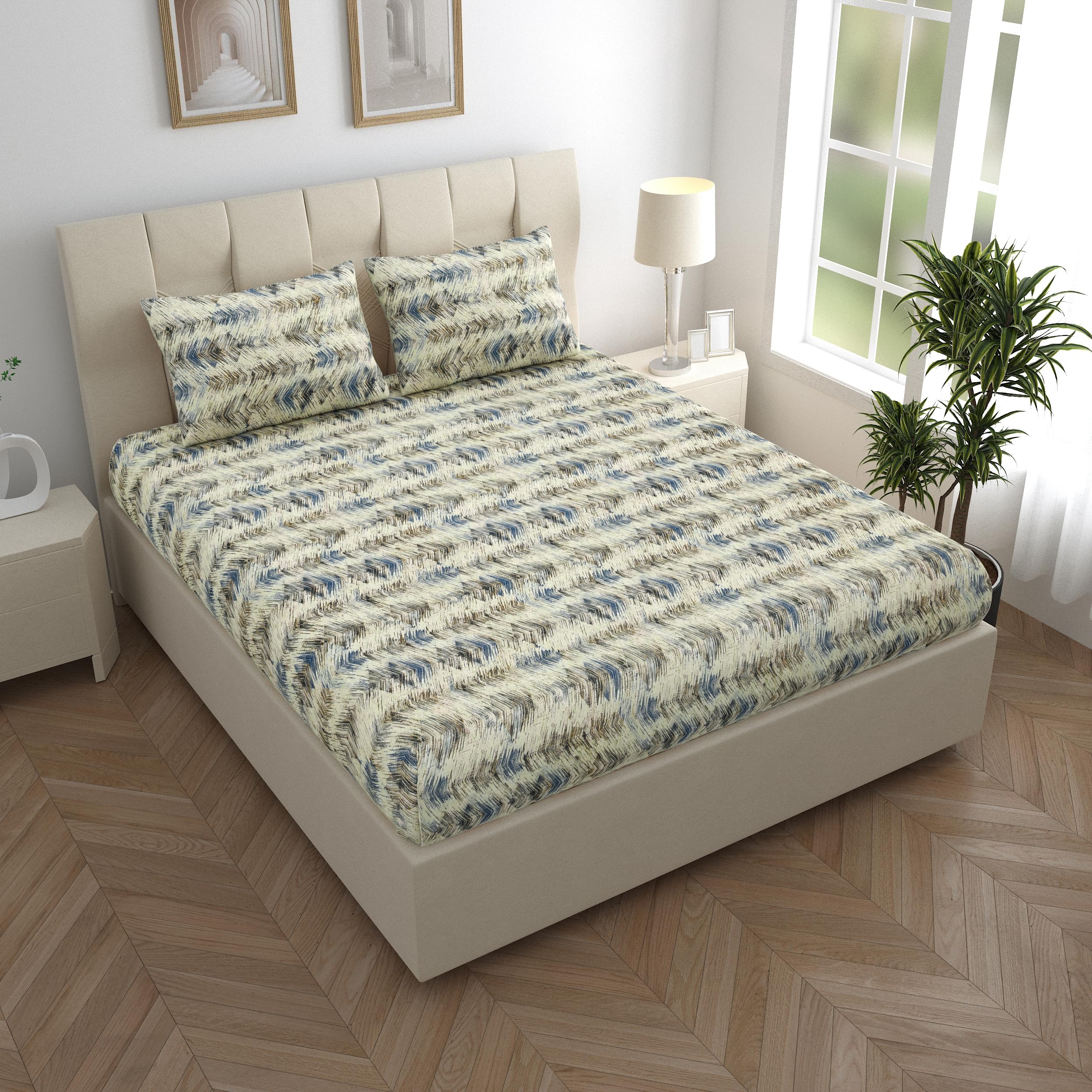 LINENWALAS 100% Pure Cotton Fitted Bedsheets for Single Bed - 200 TC Crisp & Soft Elastic Printed Bed Sheet Fits 6”-12” Mattress (36”x78” Single, Earthy Echo) (B0DF7Y921H) Amazon Price History, Amazon Price Tracker