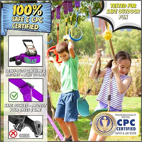 Miniatura 2 de TRAILBLAZE Ninja línea Set de carrera de obstáculos para niños40para colgar para Patio Warrior Fitness FunKit de slackline barras de overol  árbol