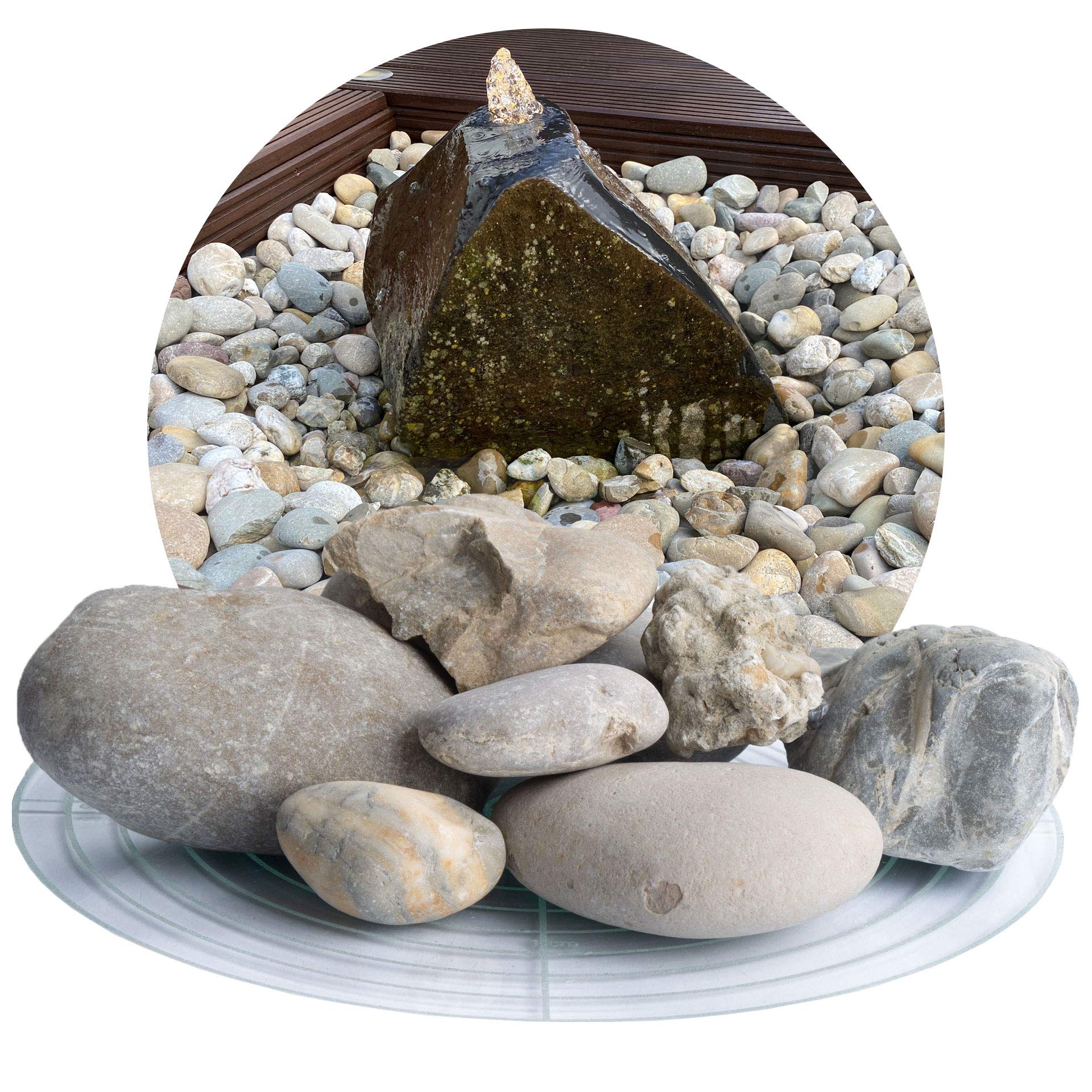 Schicker Mineral Isarkies Zierkies bunt 32-60 mm 25 kg, natürlich gerundeter Flusskies, witterungsbeständig, Gartengestaltung
