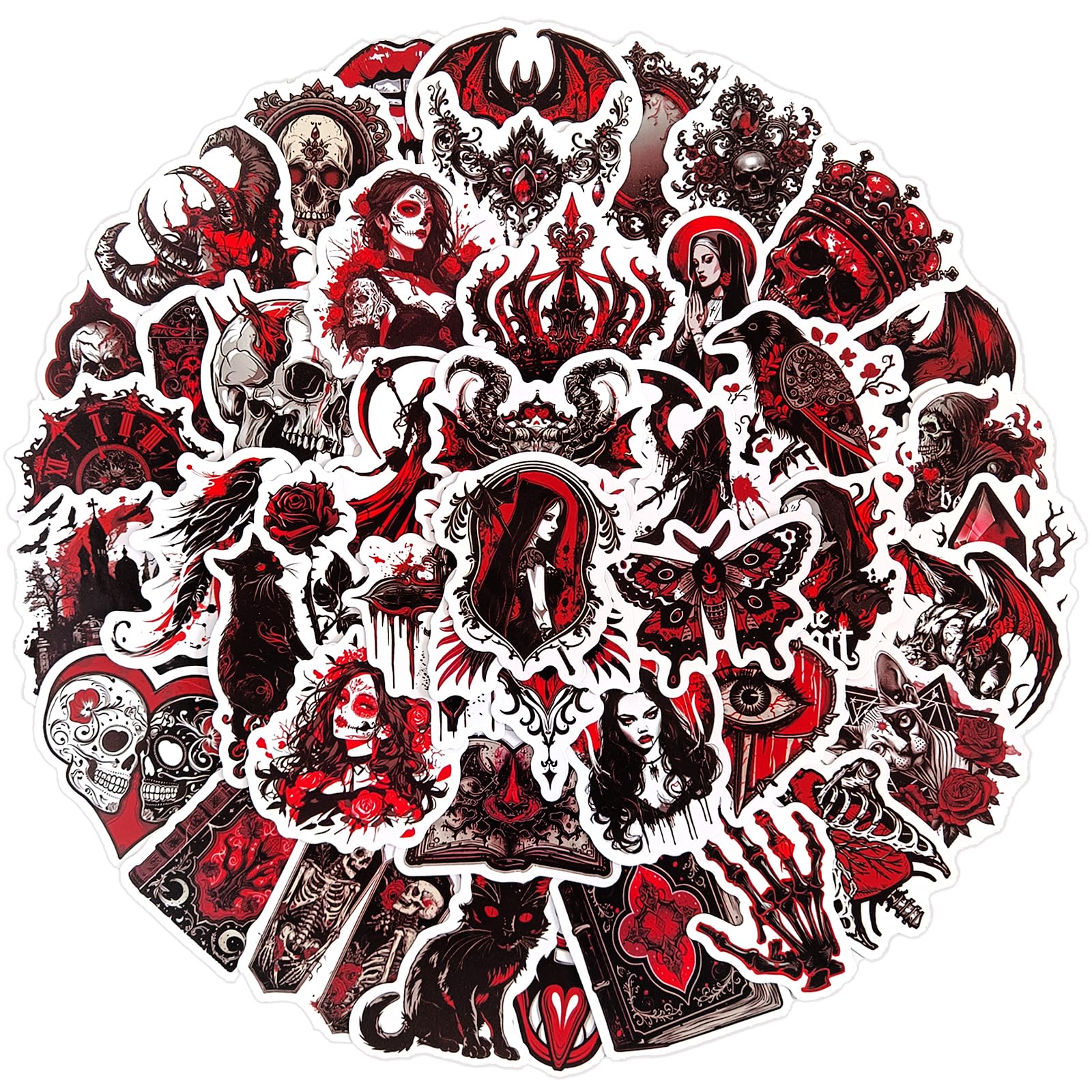 Ychsring Dark Romance Goth Stickers - 50 Pcs Gothic Skull Satanic Waterproof Vinyl Stickers for Water Bottle, Laptop, Phone Case - Horror Spooky