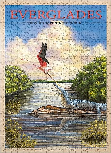 Miniatura 1 de Everglades National Park - Flamingo Vs. Alligator, póster de viaje vintage, rompecabezas de 500 piezas prémium para adultos