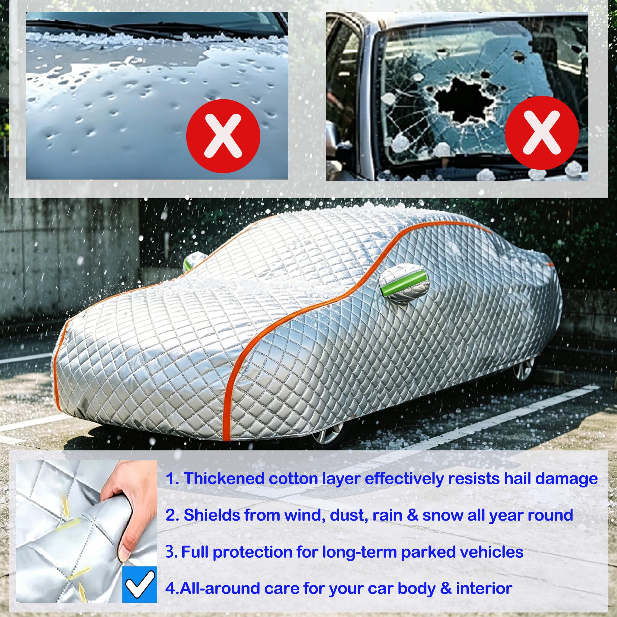 Telo Copriauto Antigrandine per Volkswage n Golf 7 2012-2019,Copertura Auto Antigrandine Impermeabile Traspirante Copertura Auto per Esterno Antipolvere e Protezione Dal Sole