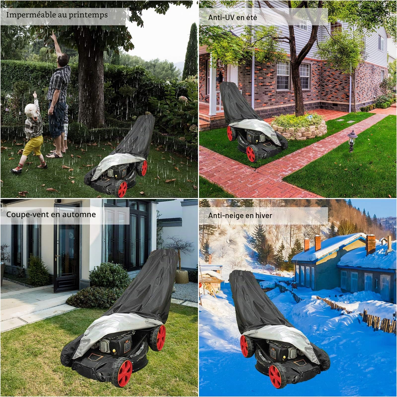 Housse de protection pour tondeuse à gazon 193 x 64 x 112 cm - 210D Oxford - Imperméable, anti-UV, anti-poussière et résistant aux intempéries