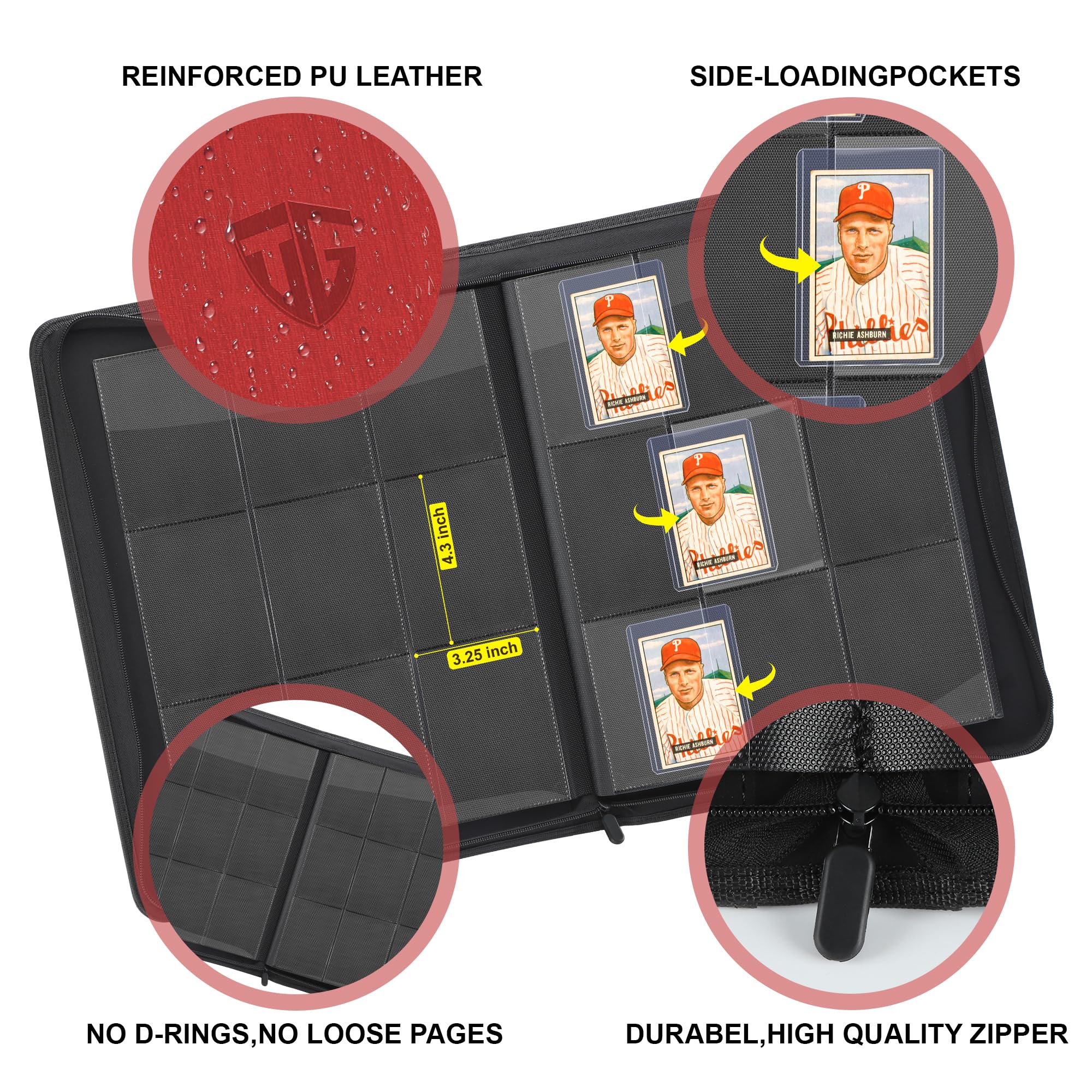 TCGUARD Toploader Álbum de tarjetas coleccionables para 216 cargadores superiores, 9 compartimentos, carpeta con fundas para tarjetas rígidas de 3 x 4 pulgadas, encuadernación para TCG, tarjetas MTG