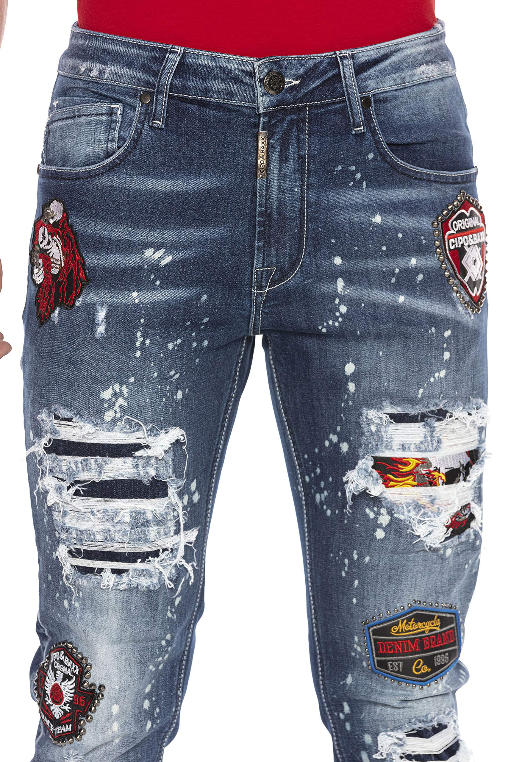 Cipo & Baxx Pantalones vaqueros rectos para hombre, pantalones vaqueros con corte de parches.