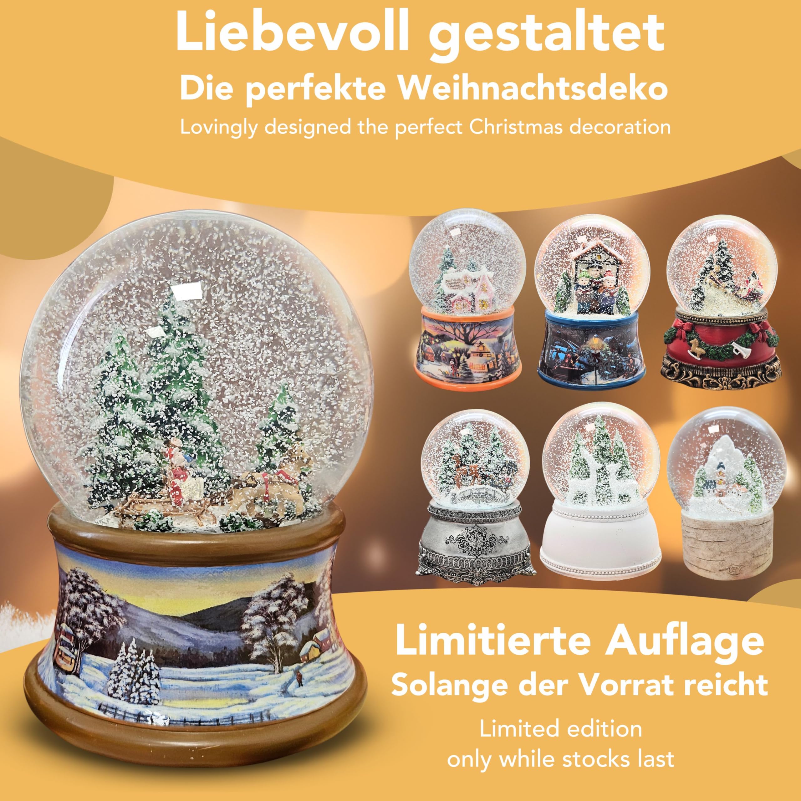 Schneekugel Familie Kutschfahrt Weihnachtsbaum Holen auf nostalgische Winterlandschaft Braunton Weihnachten Winter mit Spieluhr - 100mm breit * 20192