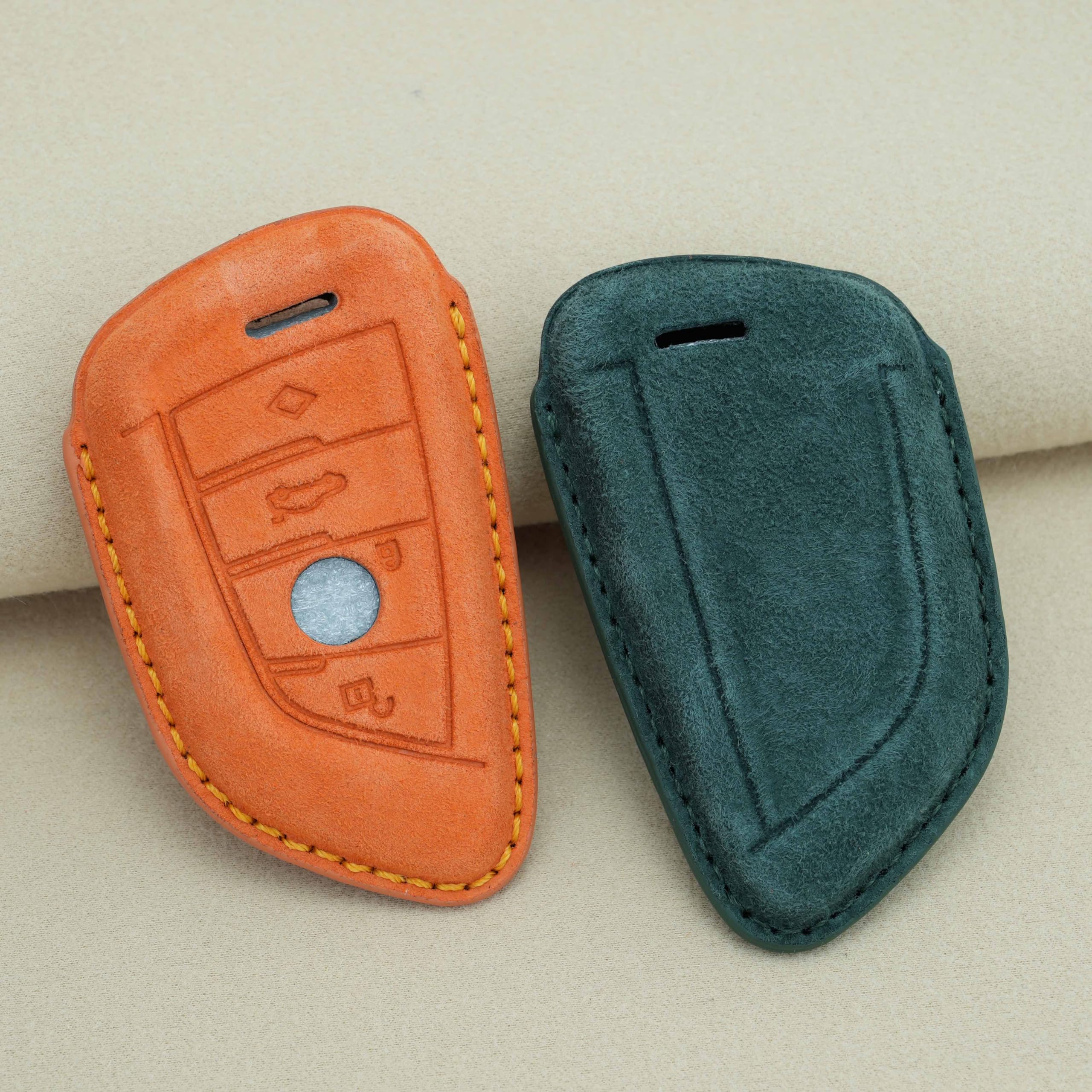 Wildleder Autoschlüssel Hülle Passt für BMW X1 F48 X2 X3 X5 X7 F15 X6 F16 X5M G30 G11 2er 5er 7er 218i 530Li 750i Tragbar Schutzhülle Schlüsselcover Zubehör Schlüssel Schutz 4 Taste A Grau