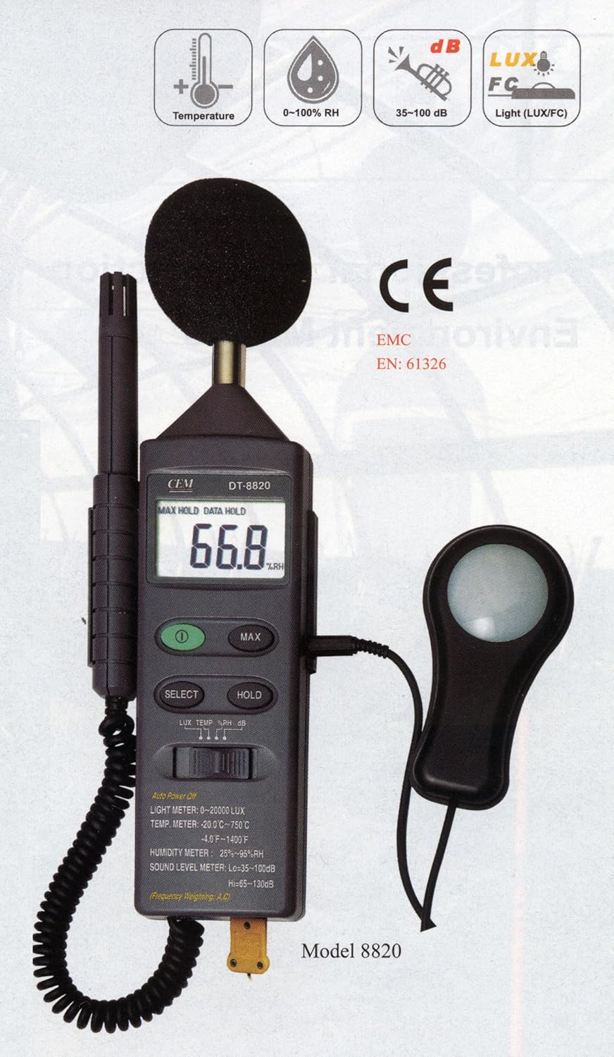 DT8820 4in1 Industrial Thermometer Light Humidity Sound