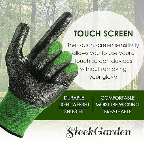 Miniatura 4 de Guantes de jardinería de bambú, ultra agarre, revestimiento protector de nitrilo contra cortes, guantes de trabajo a mano descubierta para