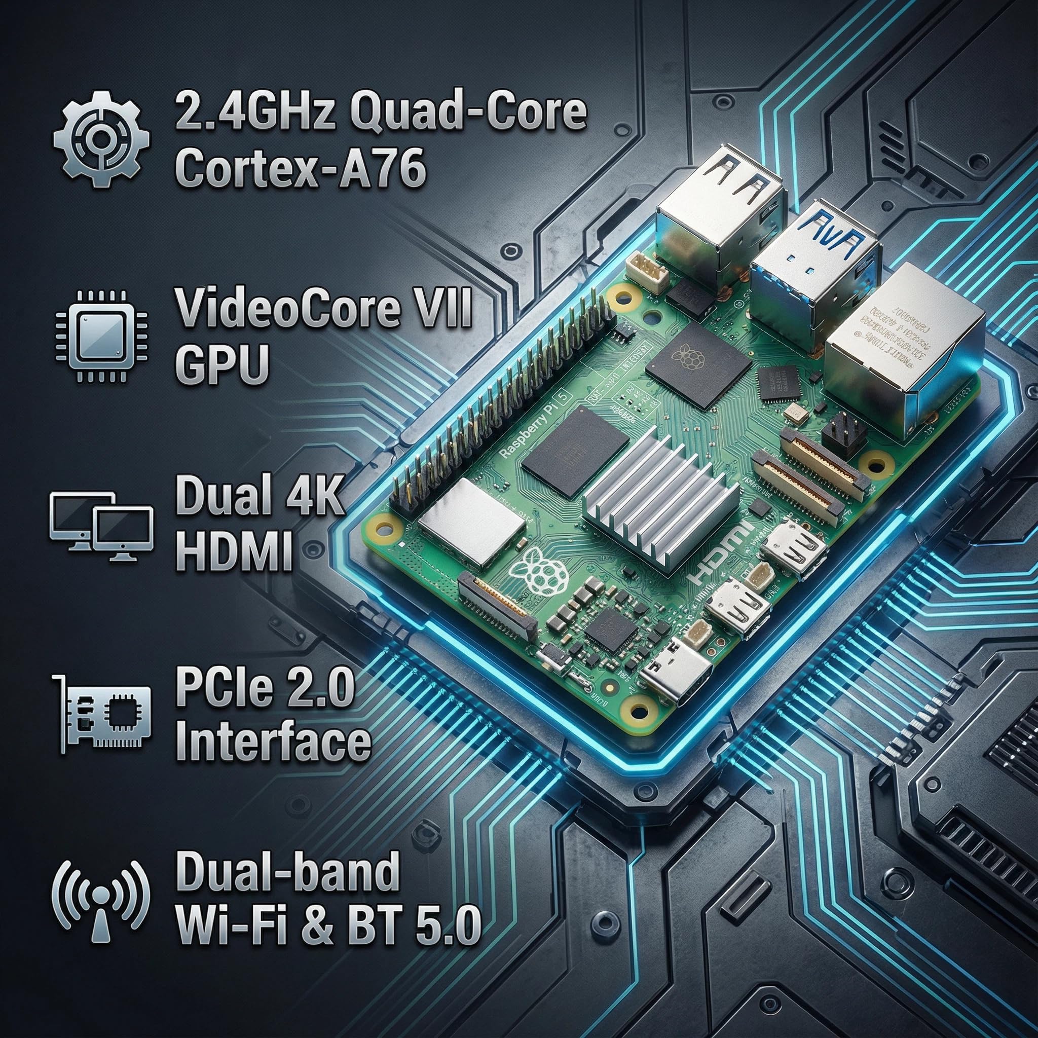 Pi 5 Scheda di Sviluppo Computer con 4GB RAM, AI Programming Learning Kit per Raspberry Pi Python e Robotica