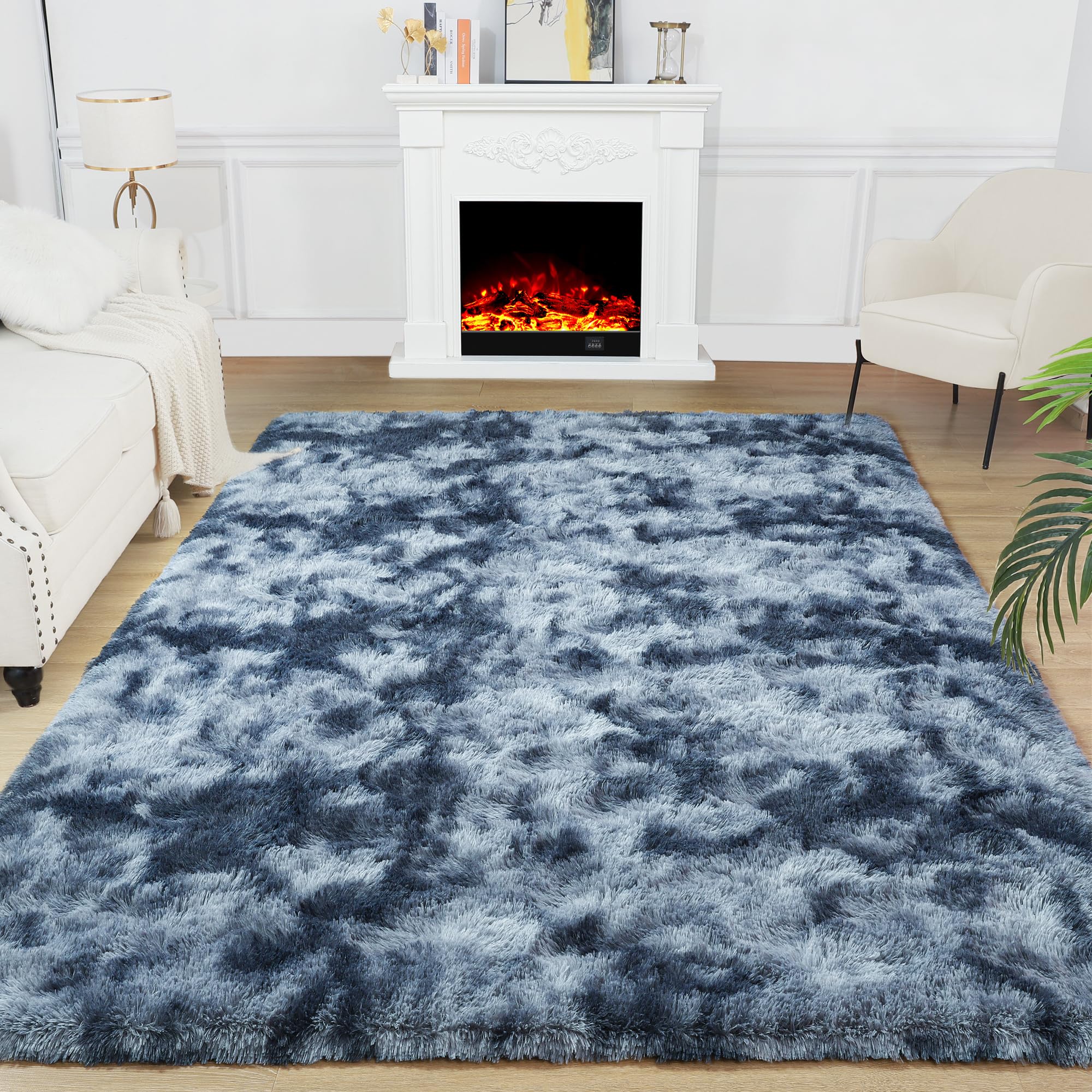 Noahas Fluffy 6x9 Area Rugs for Living Room,TieDyed Blue and Grey
