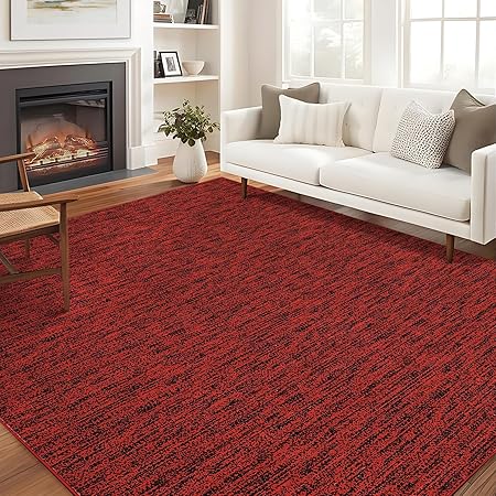 Red and Black Washable Living Room Area Rug 5x7, Soft Modern Christmas Area Rugs for Bedroom, Ultra-Thin Non-Slip Large Rugs for Dining Room Indoor Floor Carpet, Red/Black