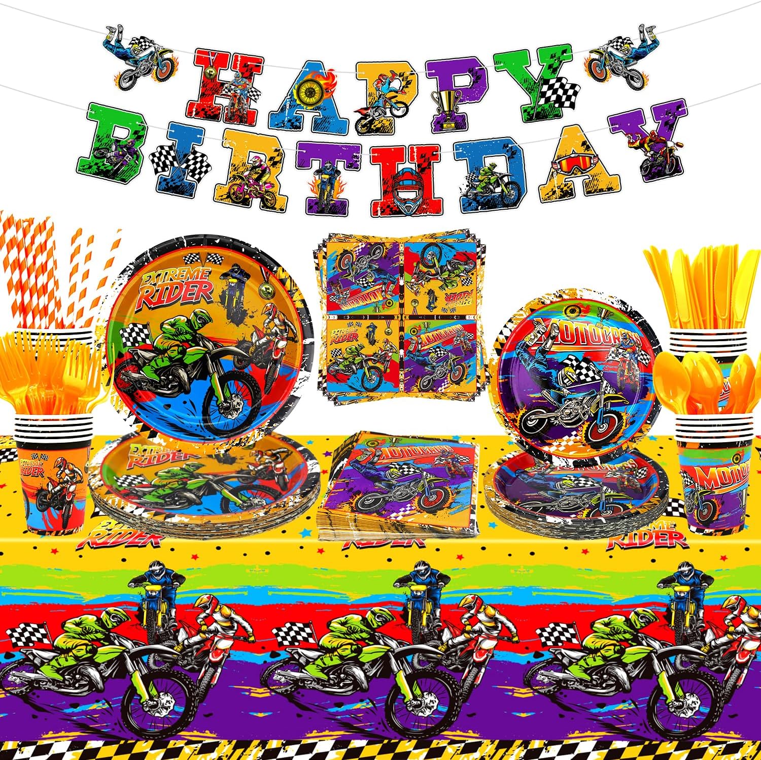 Dirt Bike Birthday Party Supplies, Includes Happy Birthday