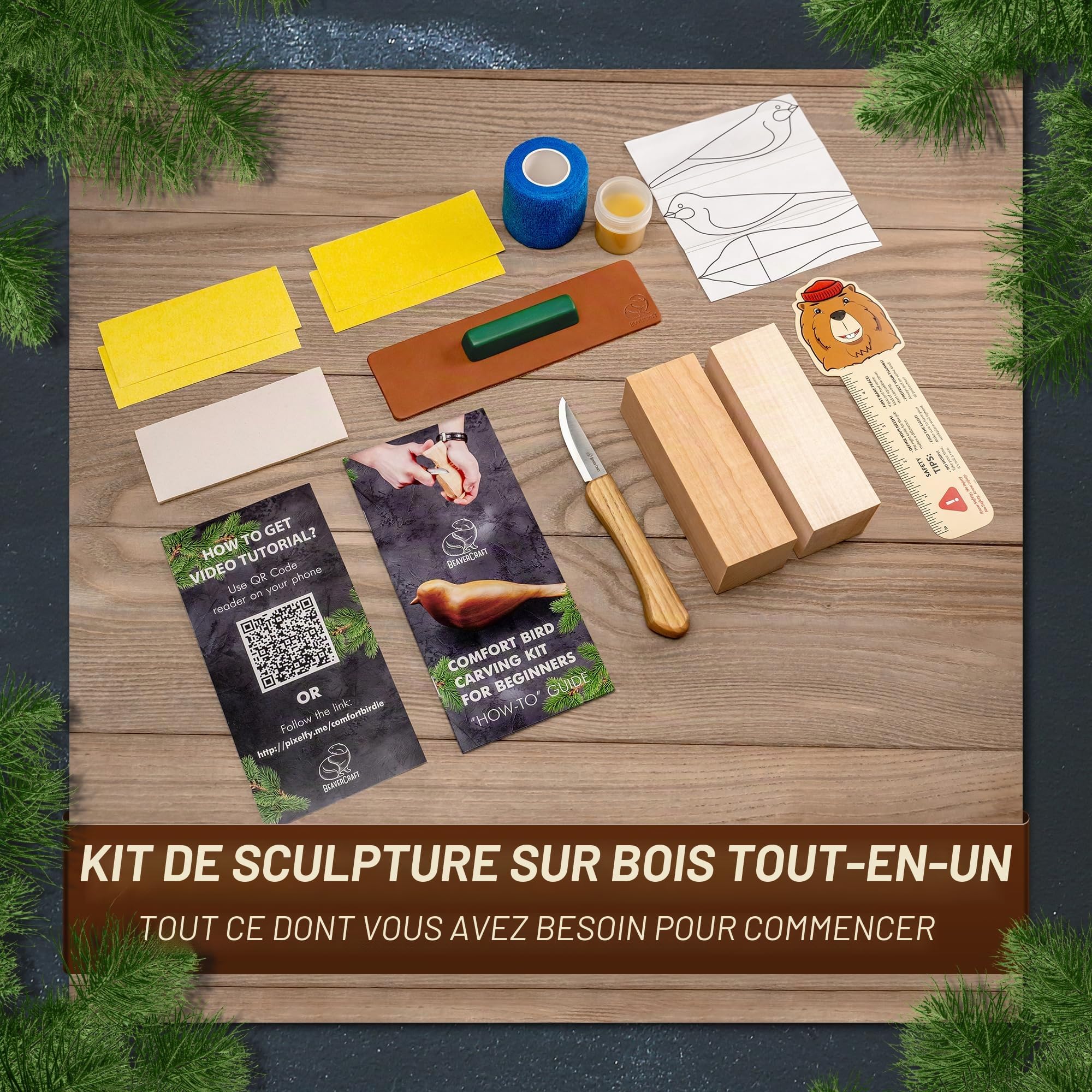 BeaverCraft, DIY01 Set de Couteau de Sculpture sur Bois Oiseau Confort DIY - Kit de Départ Complet de Couteau à Découper pour Débutants Adultes et Adolescents - Hobby Couteau à Découper