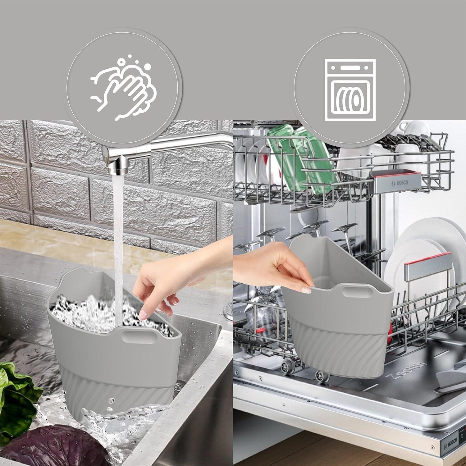 Silicone Slow Cooker Liners Compatible With Crock Pot 6-8 QT,Slow Cooker Divider Allows Cooking Three Different Meals At Once Time (gray)